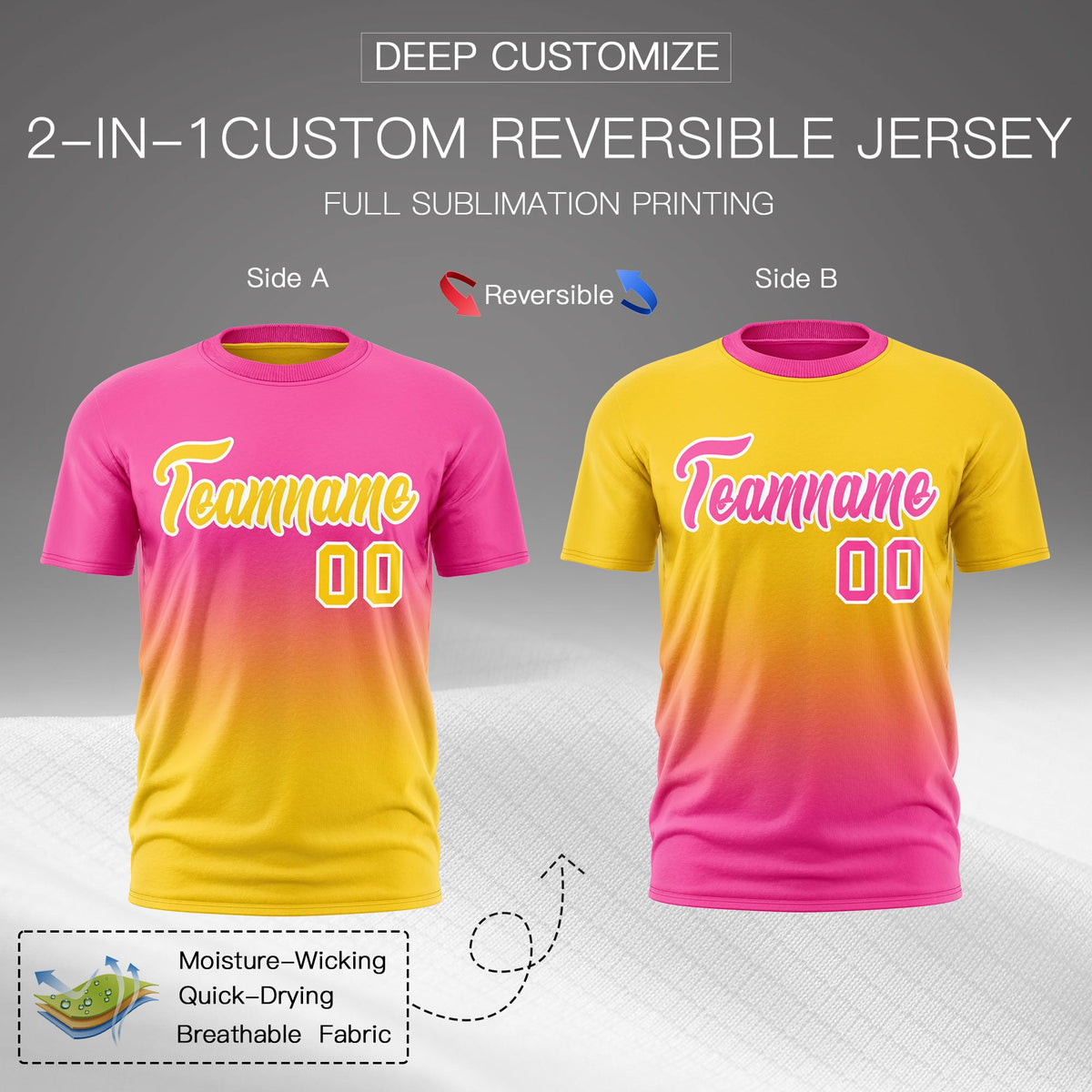Custom Pink Gold Gradient Fashion Reversible Quick Dry T-shirt| KXKSHOP