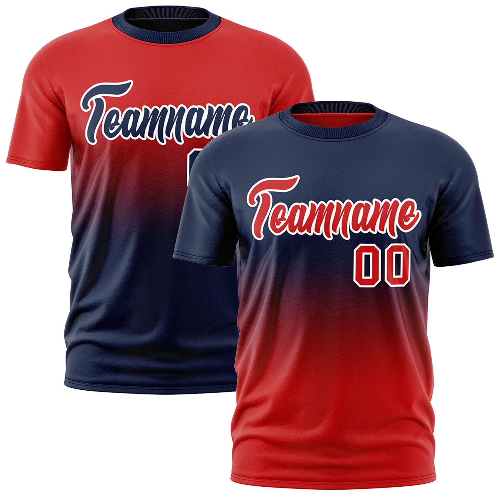 Custom Red Navy Gradient Fashion Reversible Quick Dry T-shirt| KXKSHOP
