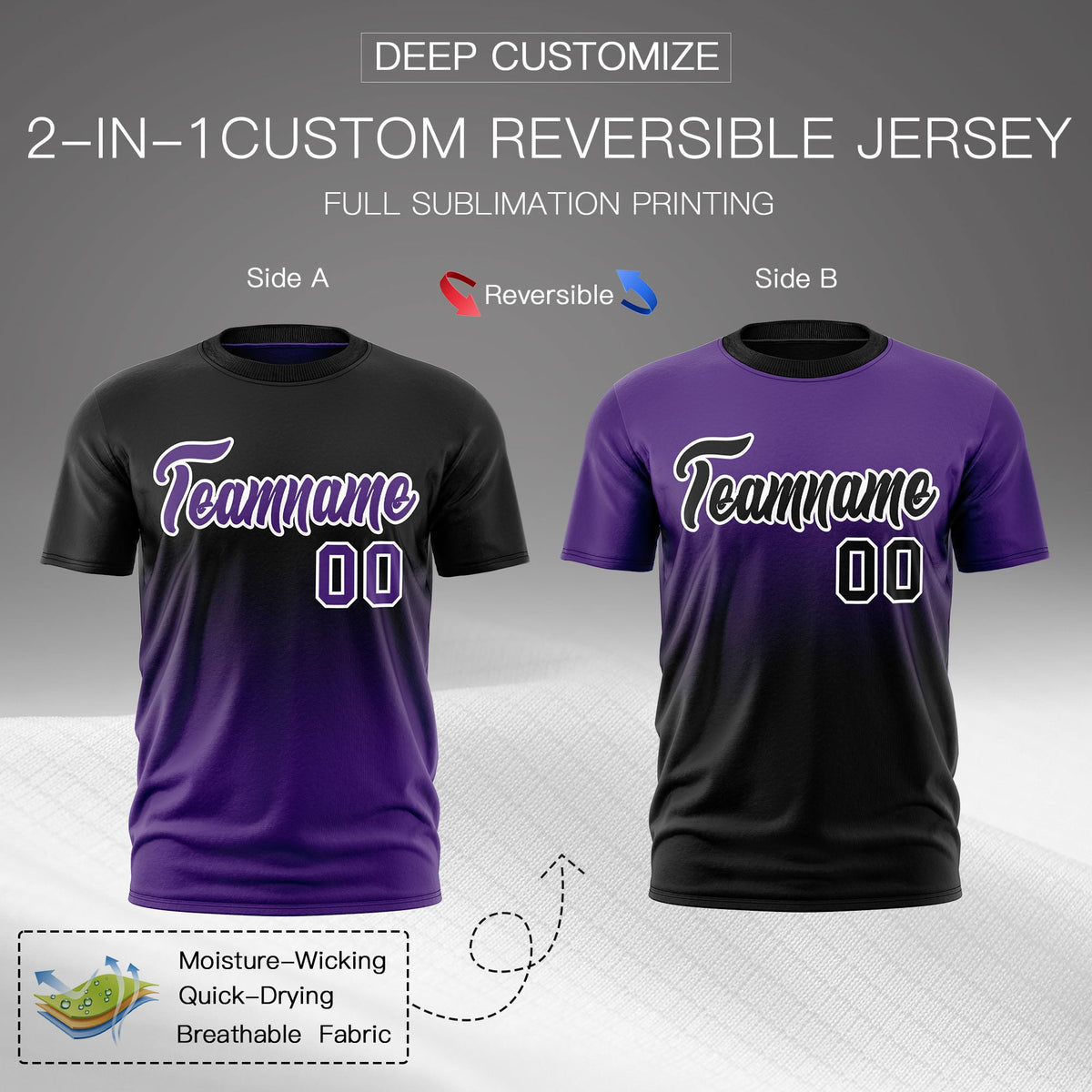 Custom Black Purple Purple Gradient Fashion Reversible Lightweight T-shirt| KXKSHOP