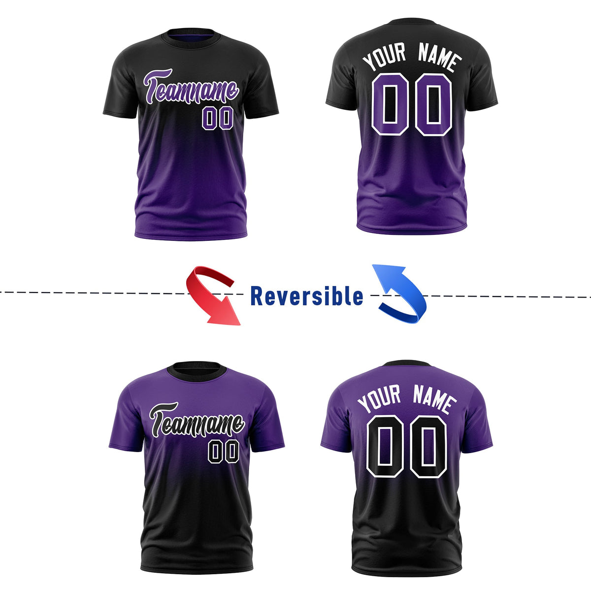 Custom Black Purple Purple Gradient Fashion Reversible Lightweight T-shirt| KXKSHOP