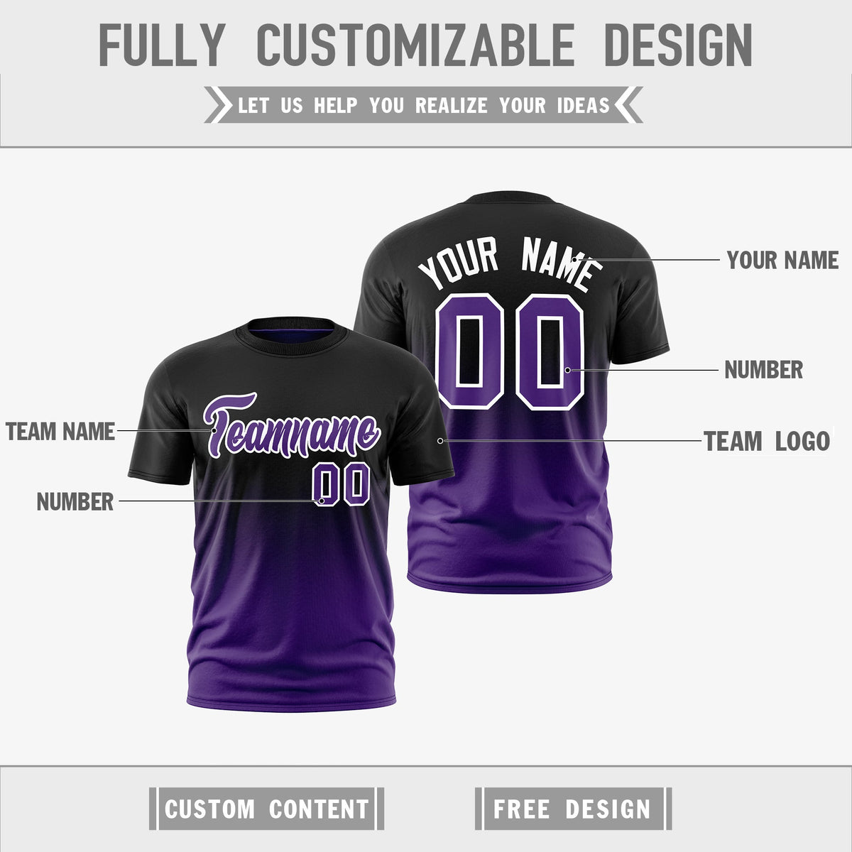Custom Black Purple Purple Gradient Fashion Reversible Lightweight T-shirt| KXKSHOP