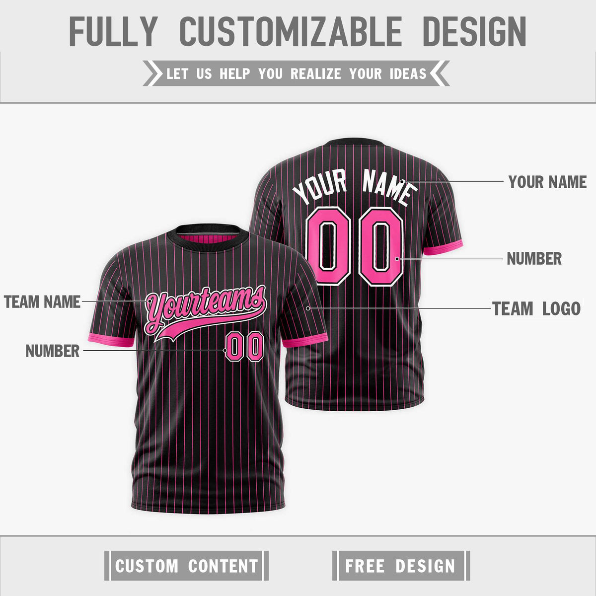 Custom Pink Black White Reversible Stripe Fashion T-shirt| KXKSHOP