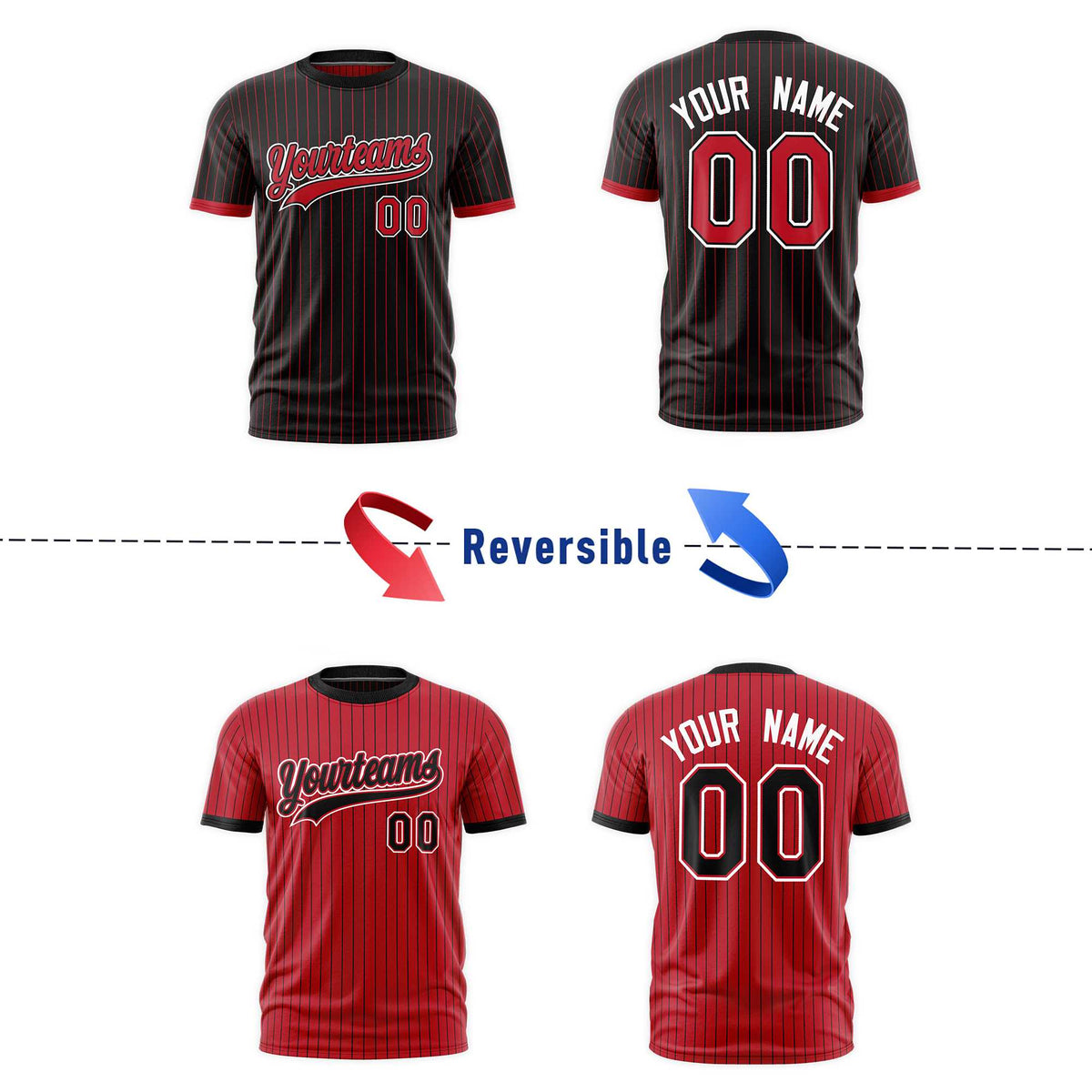Custom Red Black White Reversible Stripe Fashion T-shirt| KXKSHOP