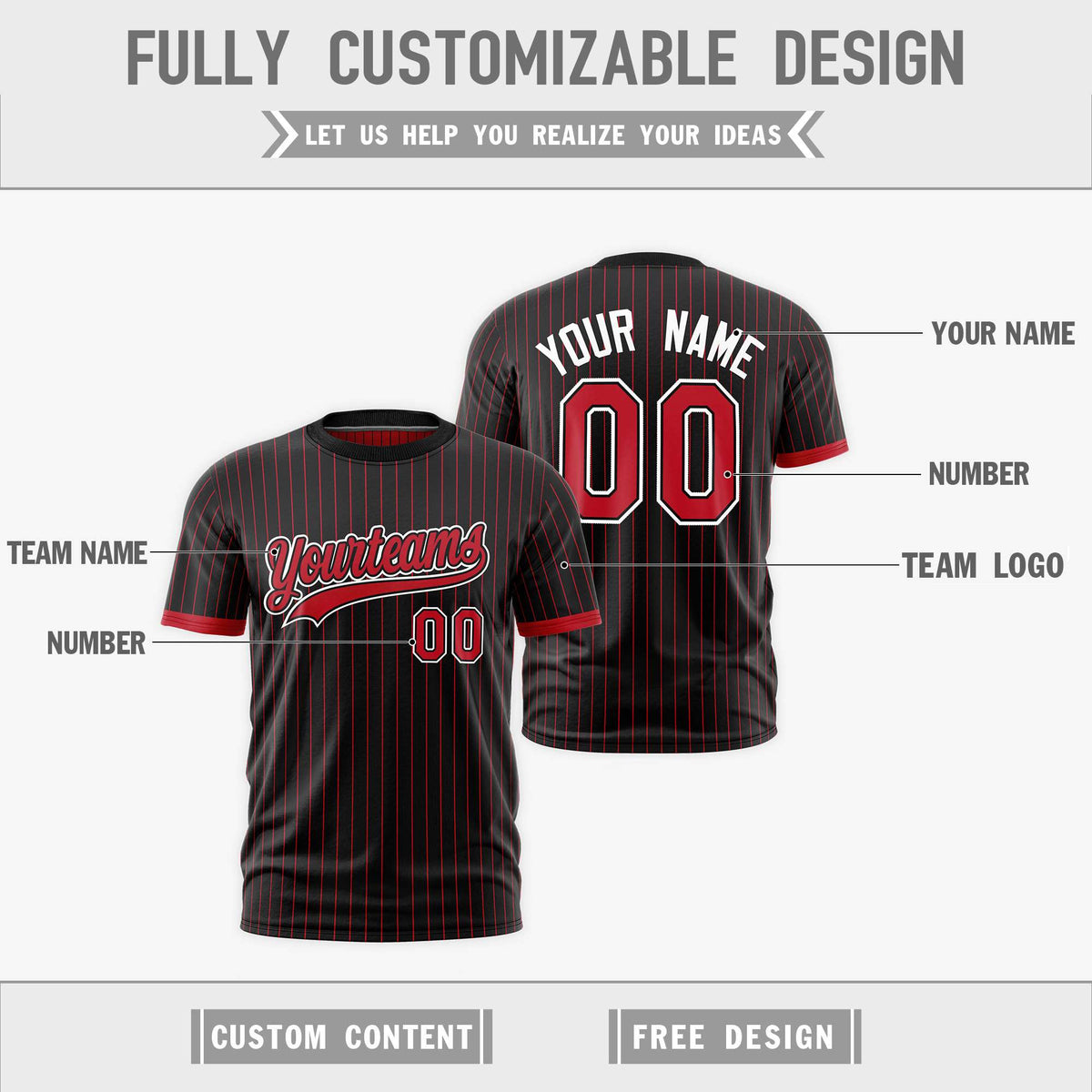 Custom Red Black White Reversible Stripe Fashion T-shirt| KXKSHOP