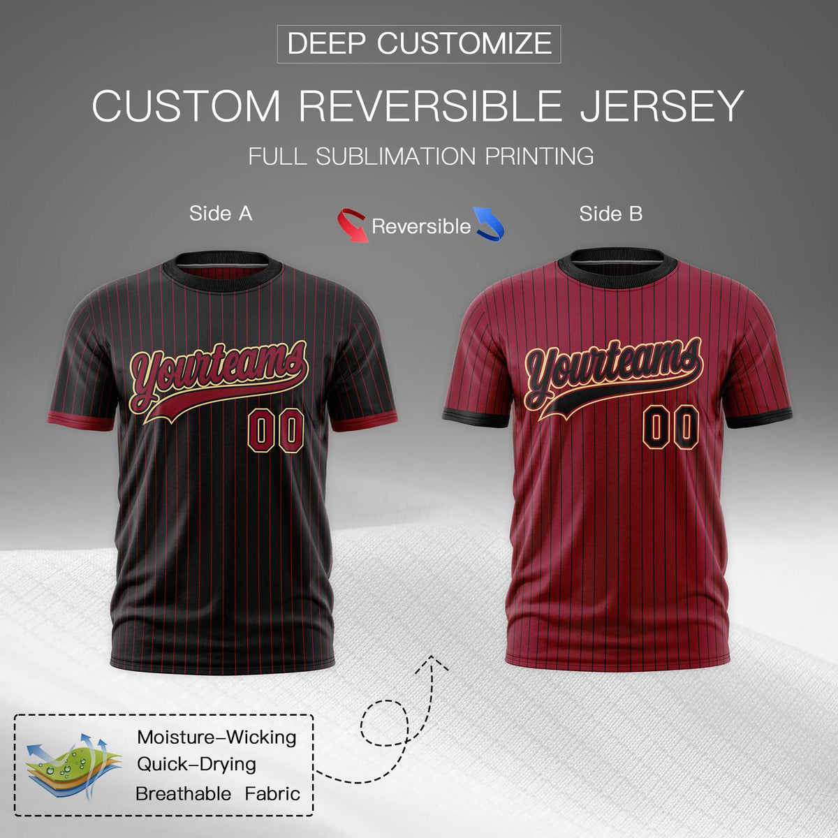 Custom Crimson Black Khaki Reversible Stripe Fashion T-shirt| KXKSHOP