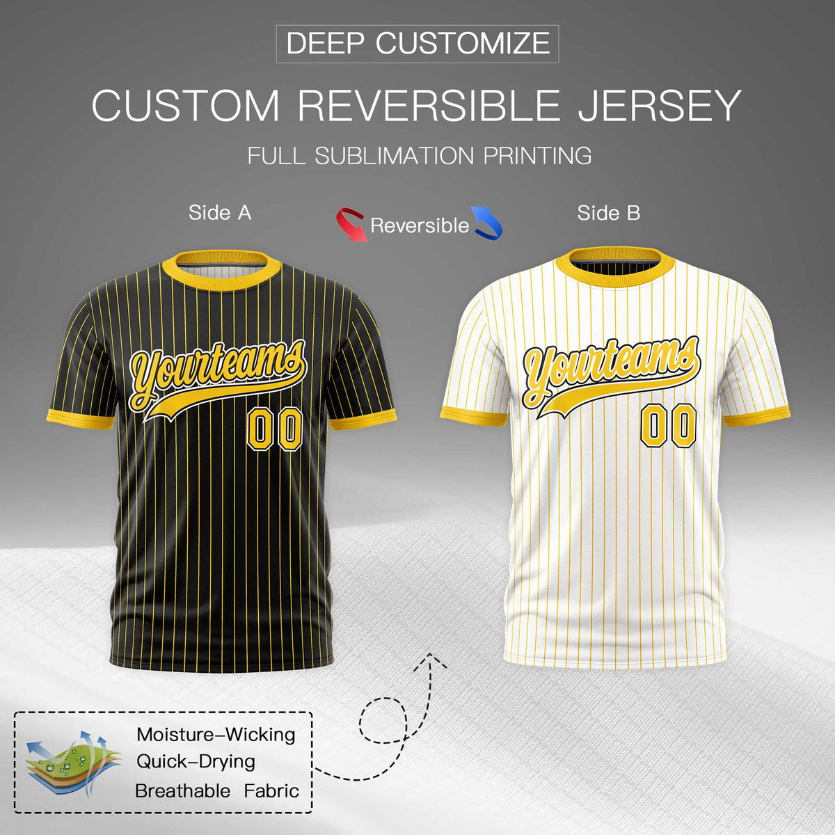 Custom Gold Black White Reversible Stripe Fashion T-shirt| KXKSHOP