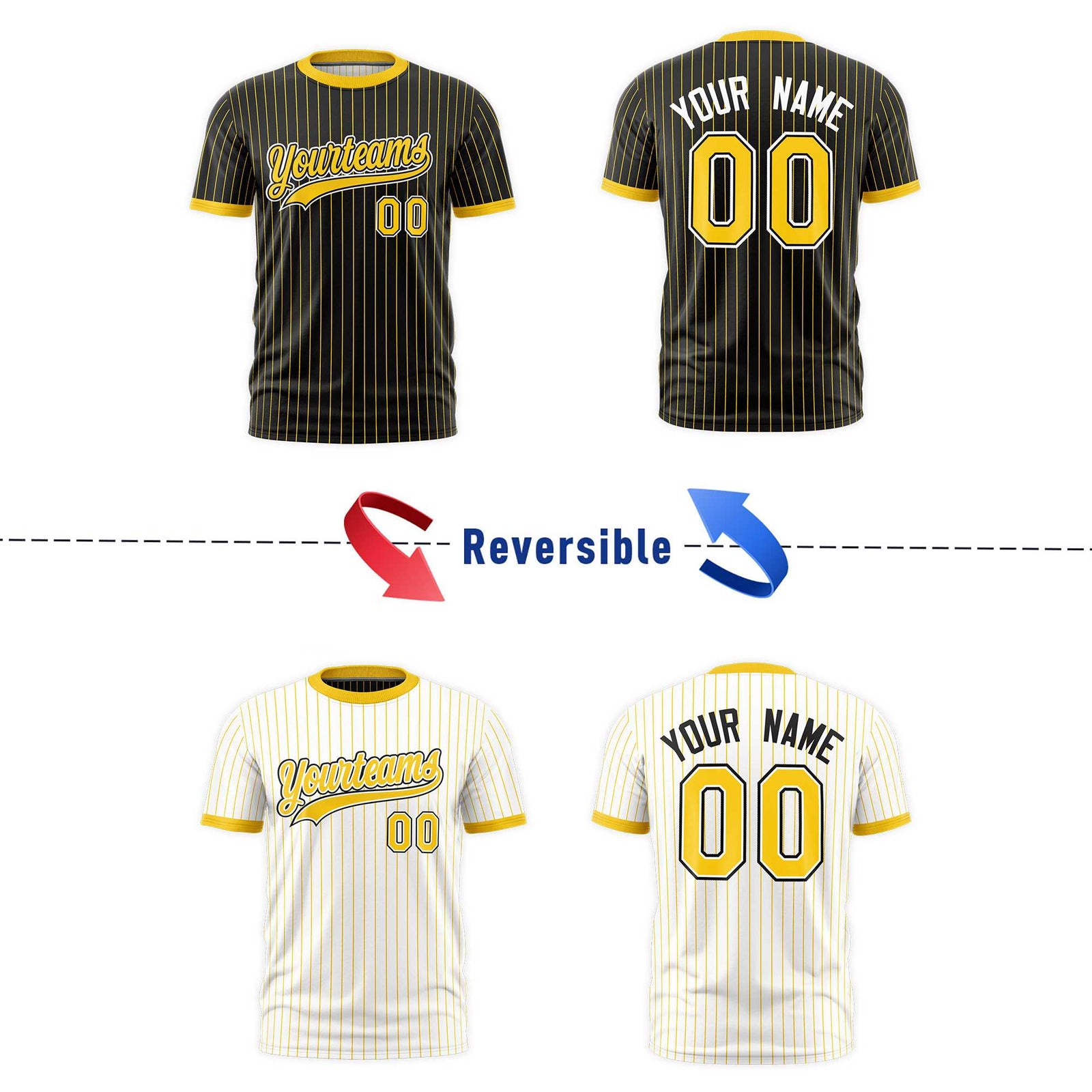 Custom Gold Black White Reversible Stripe Fashion T-shirt| KXKSHOP