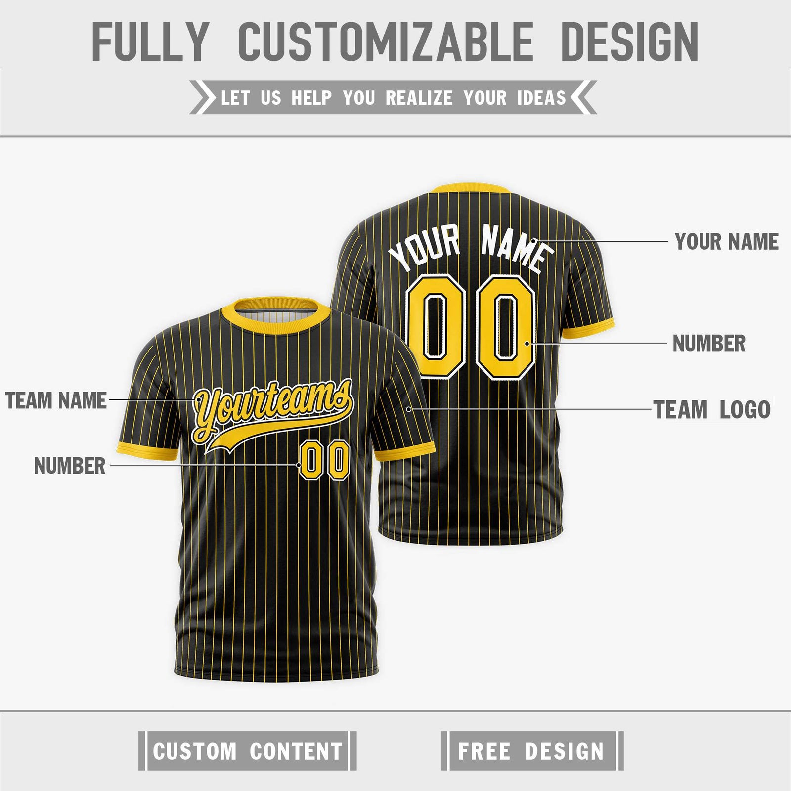 Custom Gold Black White Reversible Stripe Fashion T-shirt| KXKSHOP