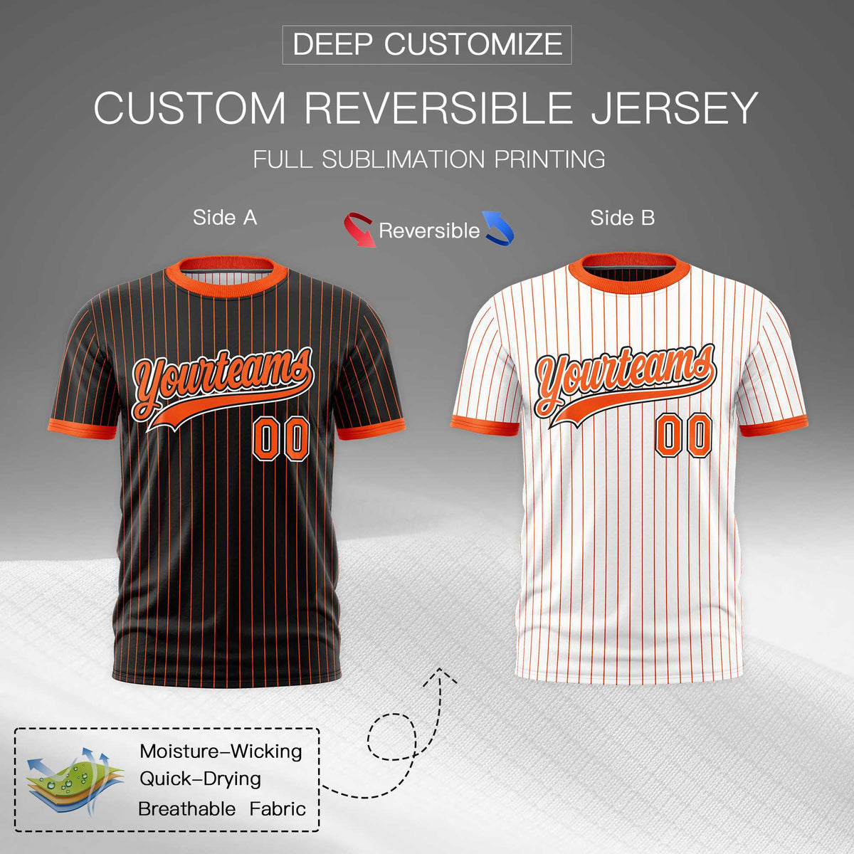 Custom Orange Black White Reversible Stripe Fashion T-shirt| KXKSHOP