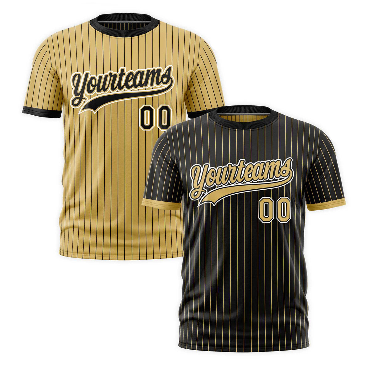Custom Old Gold Black White Reversible Stripe Fashion T-shirt| KXKSHOP