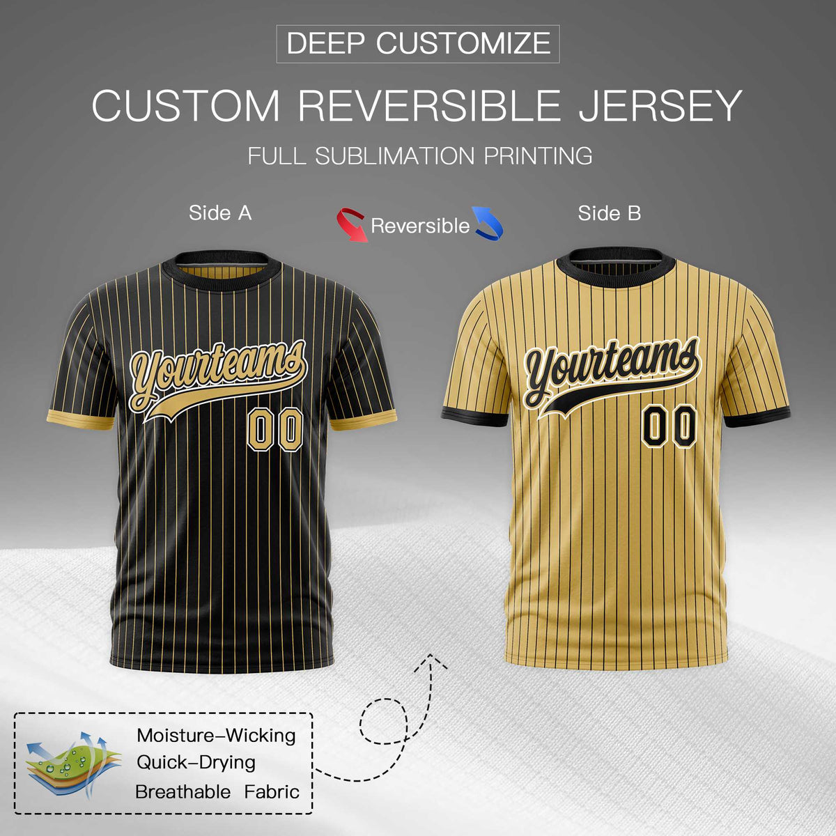 Custom Old Gold Black White Reversible Stripe Fashion T-shirt| KXKSHOP