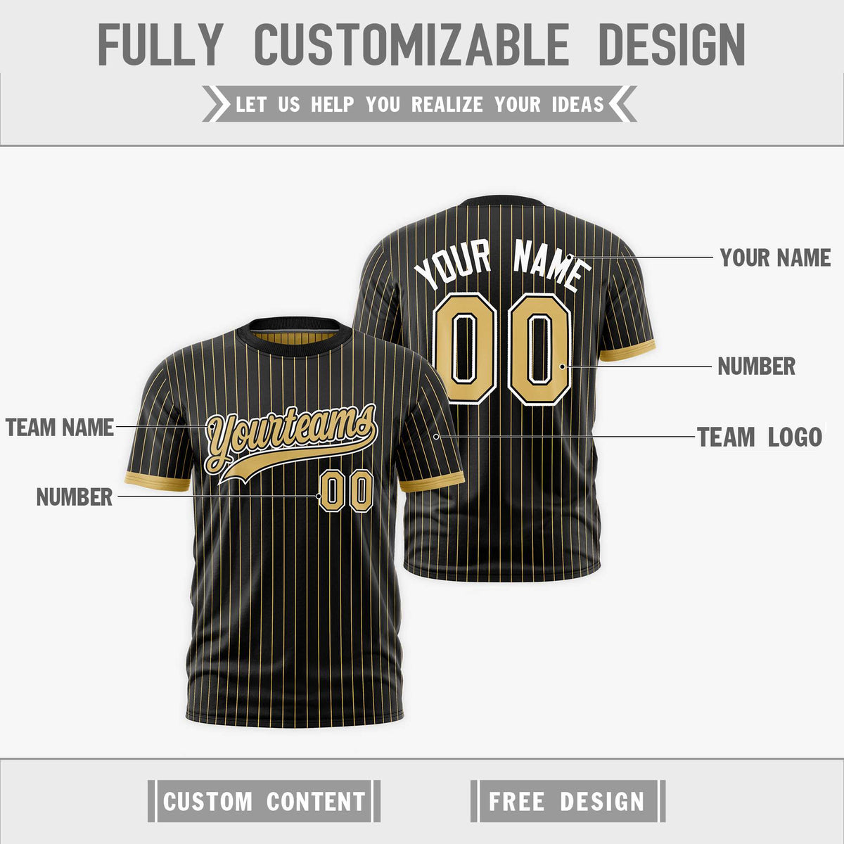 Custom Old Gold Black White Reversible Stripe Fashion T-shirt| KXKSHOP