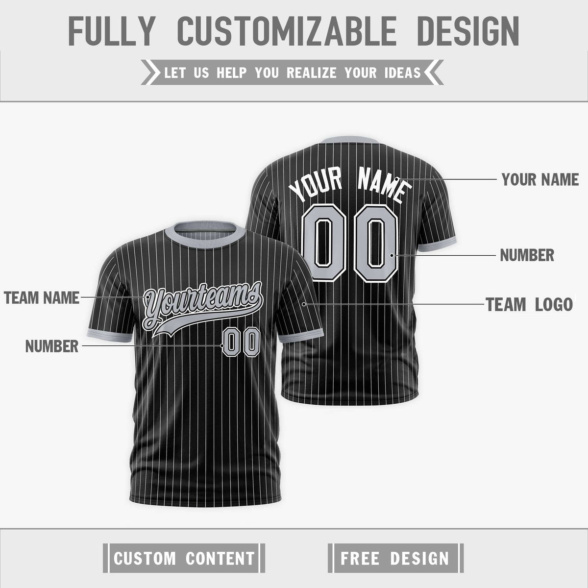 Custom Silver Black White Reversible Stripe Fashion T-shirt| KXKSHOP