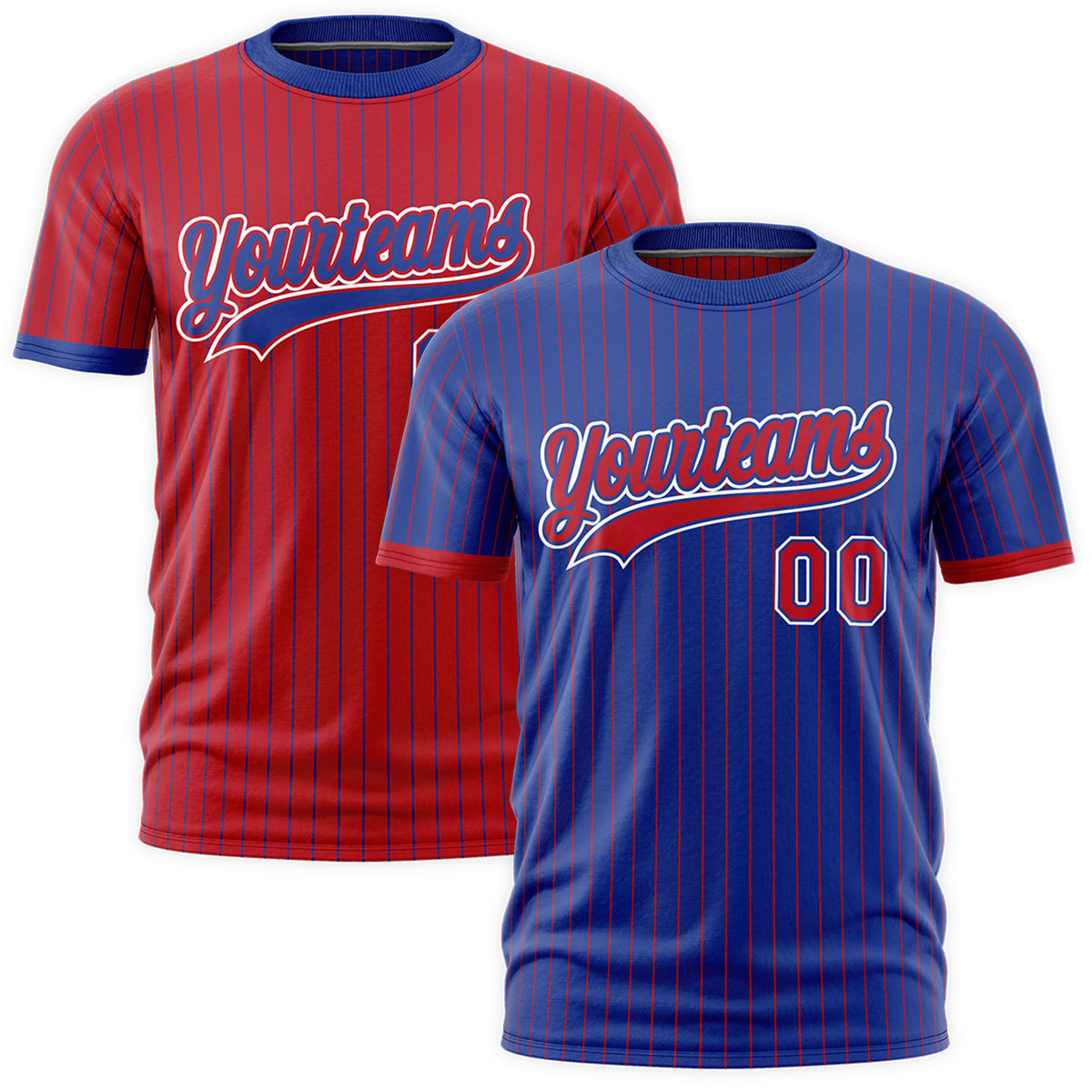 Custom Red Royal Blue White Reversible Stripe Fashion T-shirt| KXKSHOP