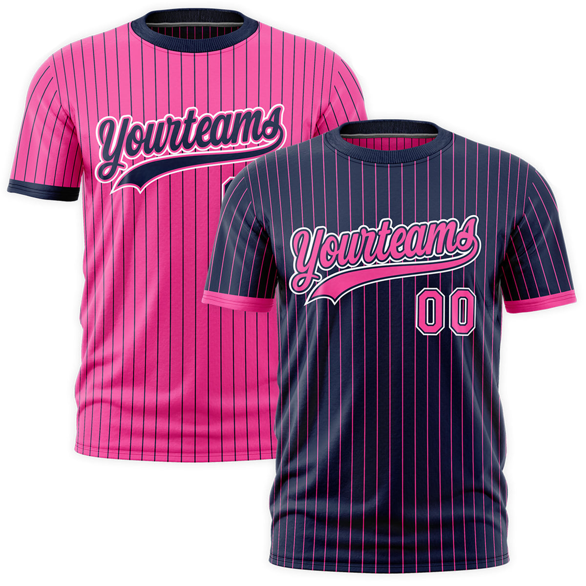 Custom Pink Navy White Reversible Stripe Fashion T-shirt| KXKSHOP