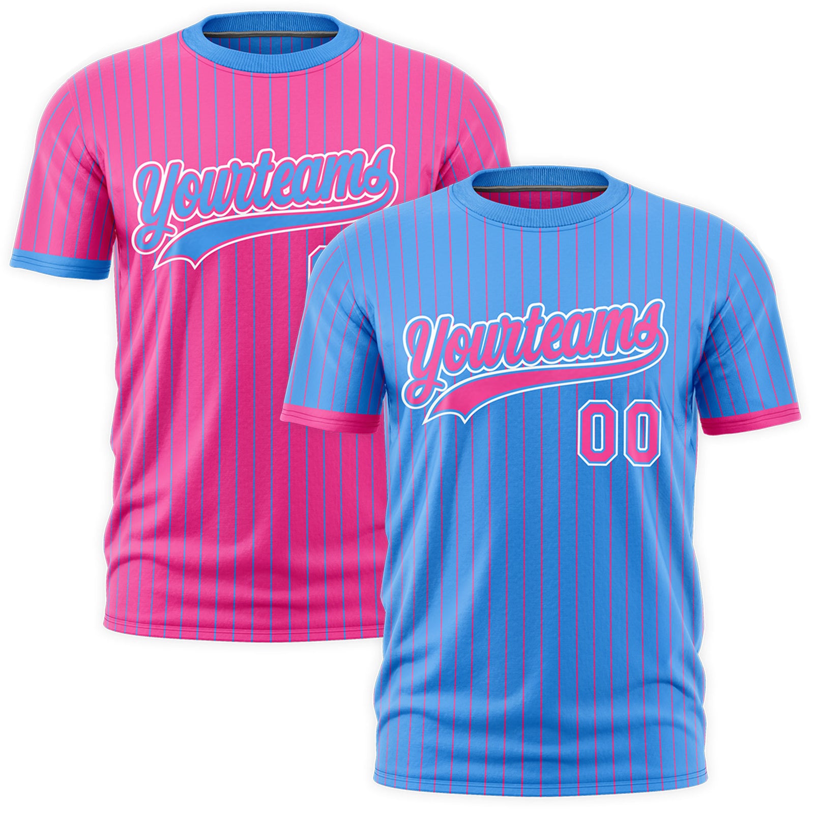 Custom Pink Powder Blue White Reversible Stripe Fashion T-shirt| KXKSHOP