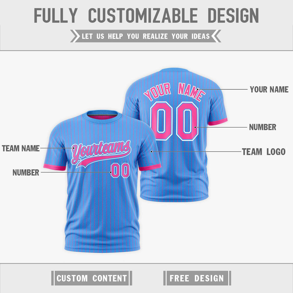 Custom Pink Powder Blue White Reversible Stripe Fashion T-shirt| KXKSHOP
