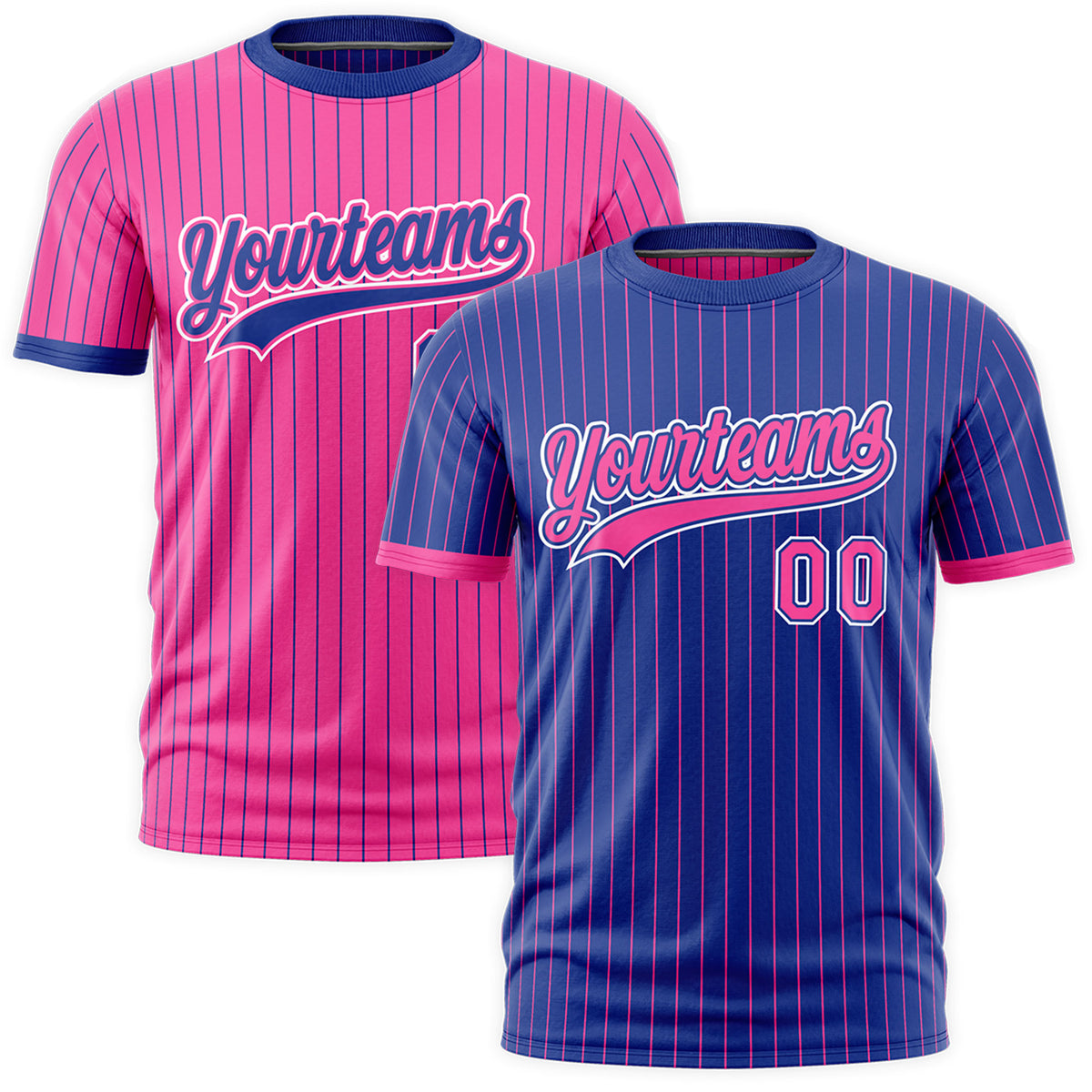 Custom Pink Royal Blue White Reversible Stripe Fashion T-shirt| KXKSHOP