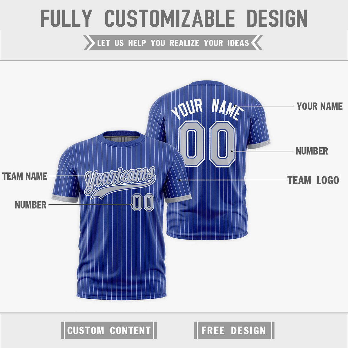 Custom Silver Royal Blue White Reversible Stripe Fashion T-shirt| KXKSHOP