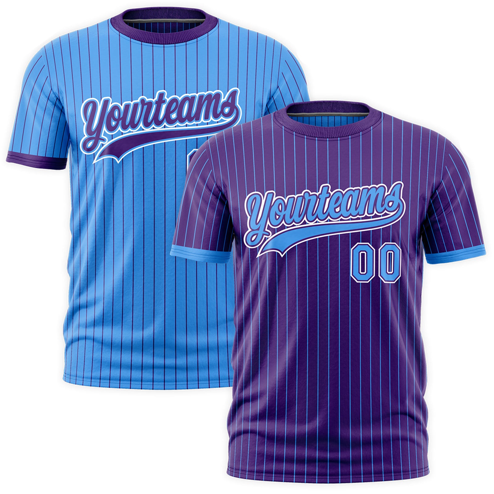 Custom Powder Blue Purple White Reversible Stripe Fashion T-shirt| KXKSHOP