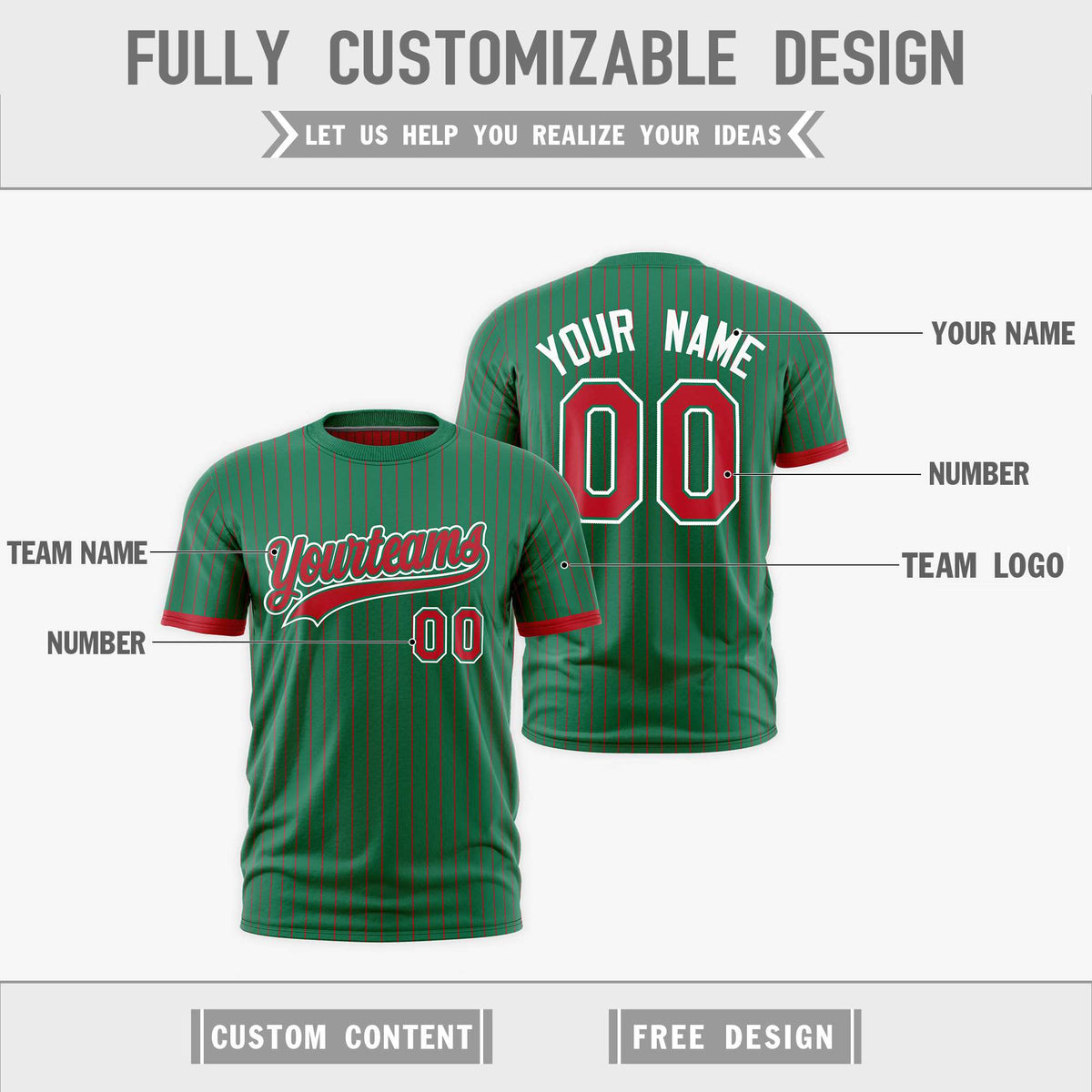 Custom Red Kelly Green White Reversible Stripe Fashion T-shirt| KXKSHOP