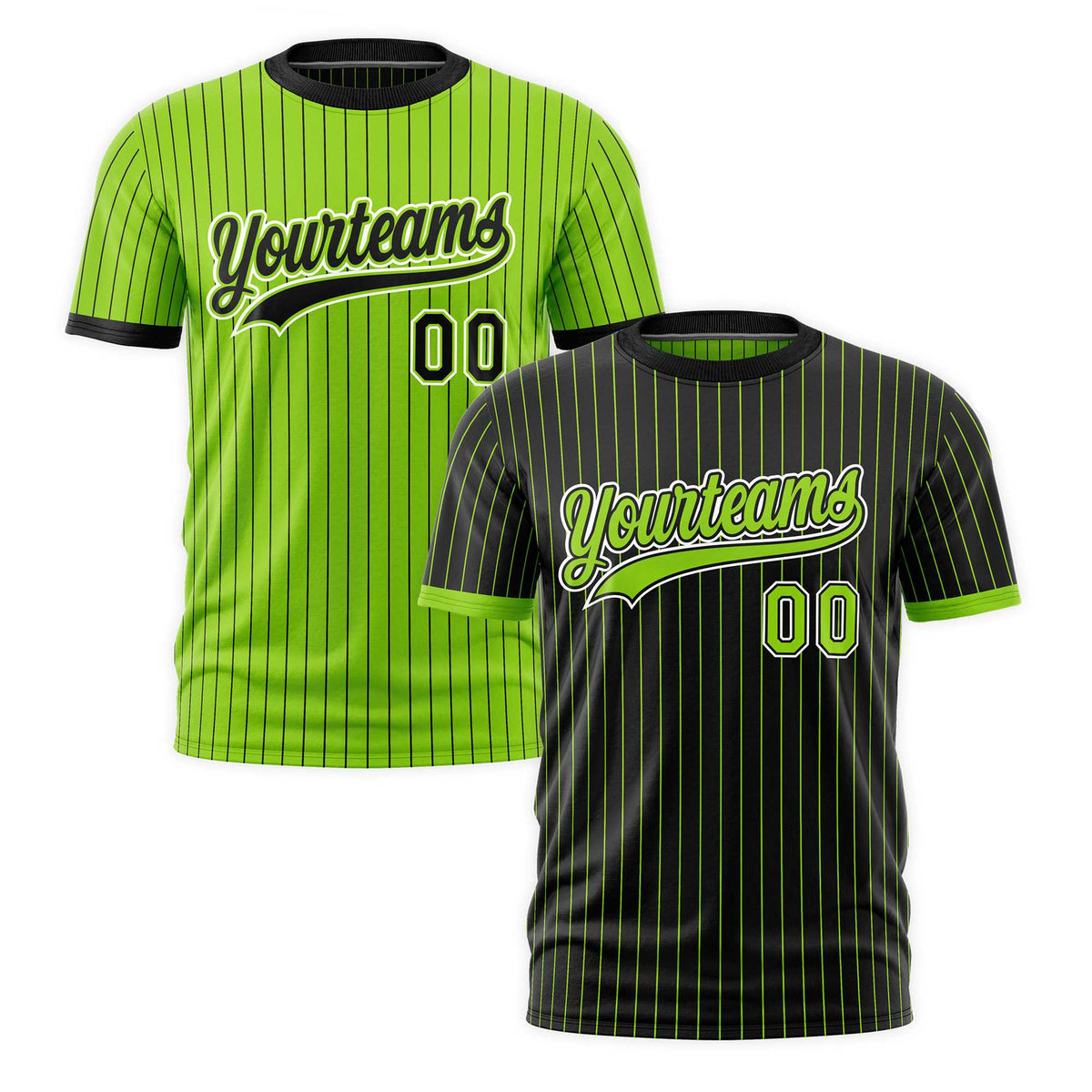 Custom Neon Green Black White Reversible Stripe Fashion T-shirt| KXKSHOP