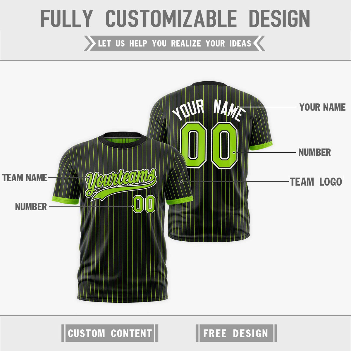 Custom Neon Green Black White Reversible Stripe Fashion T-shirt| KXKSHOP