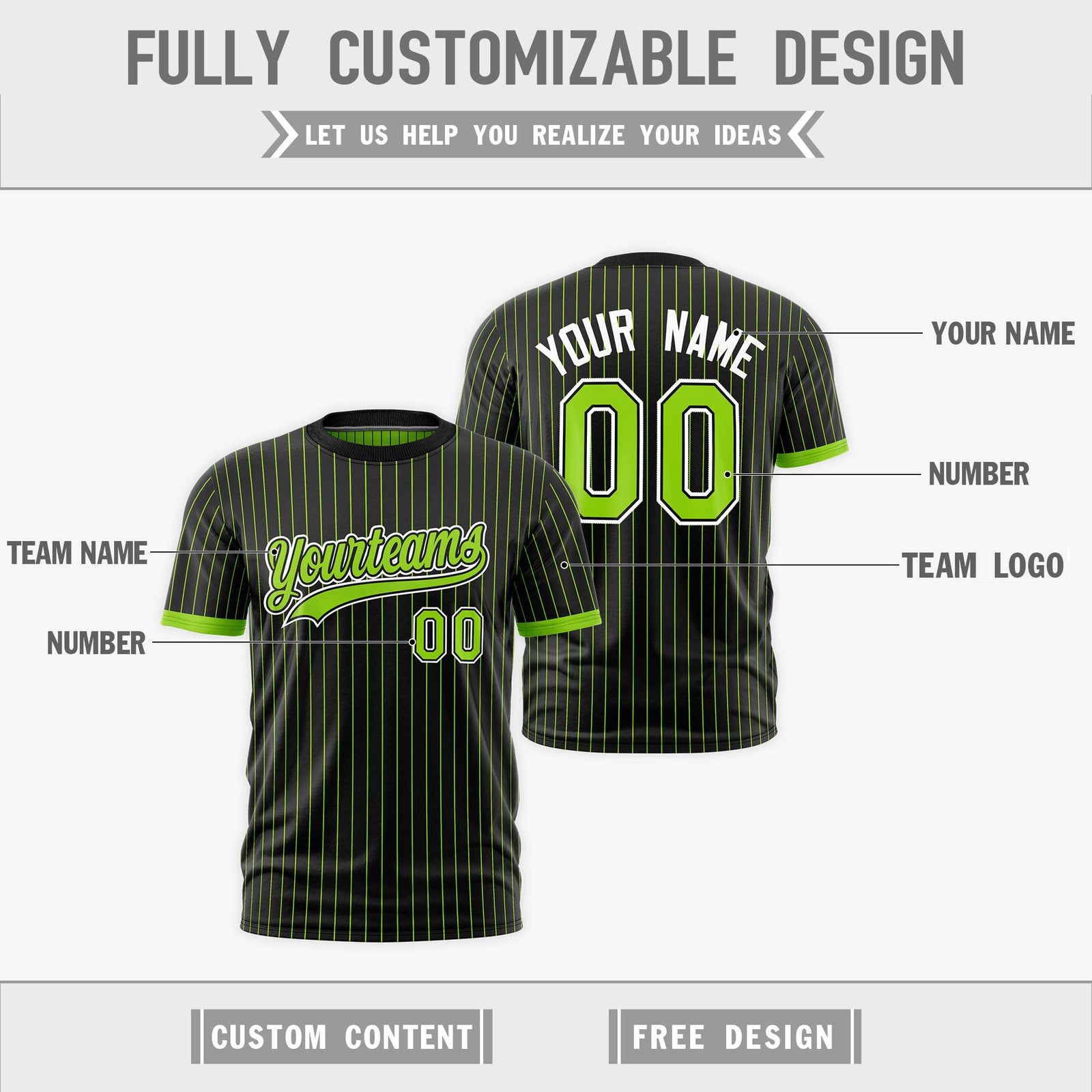 Custom Neon Green Black White Reversible Stripe Fashion T-shirt| KXKSHOP