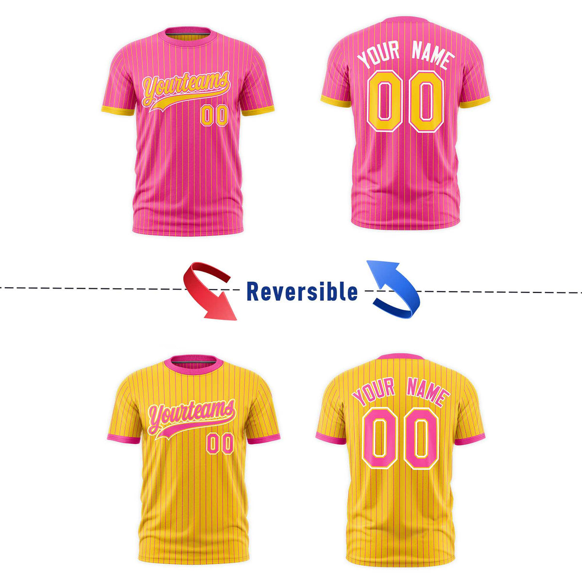 Custom Gold Pink White Reversible Stripe Fashion T-shirt| KXKSHOP