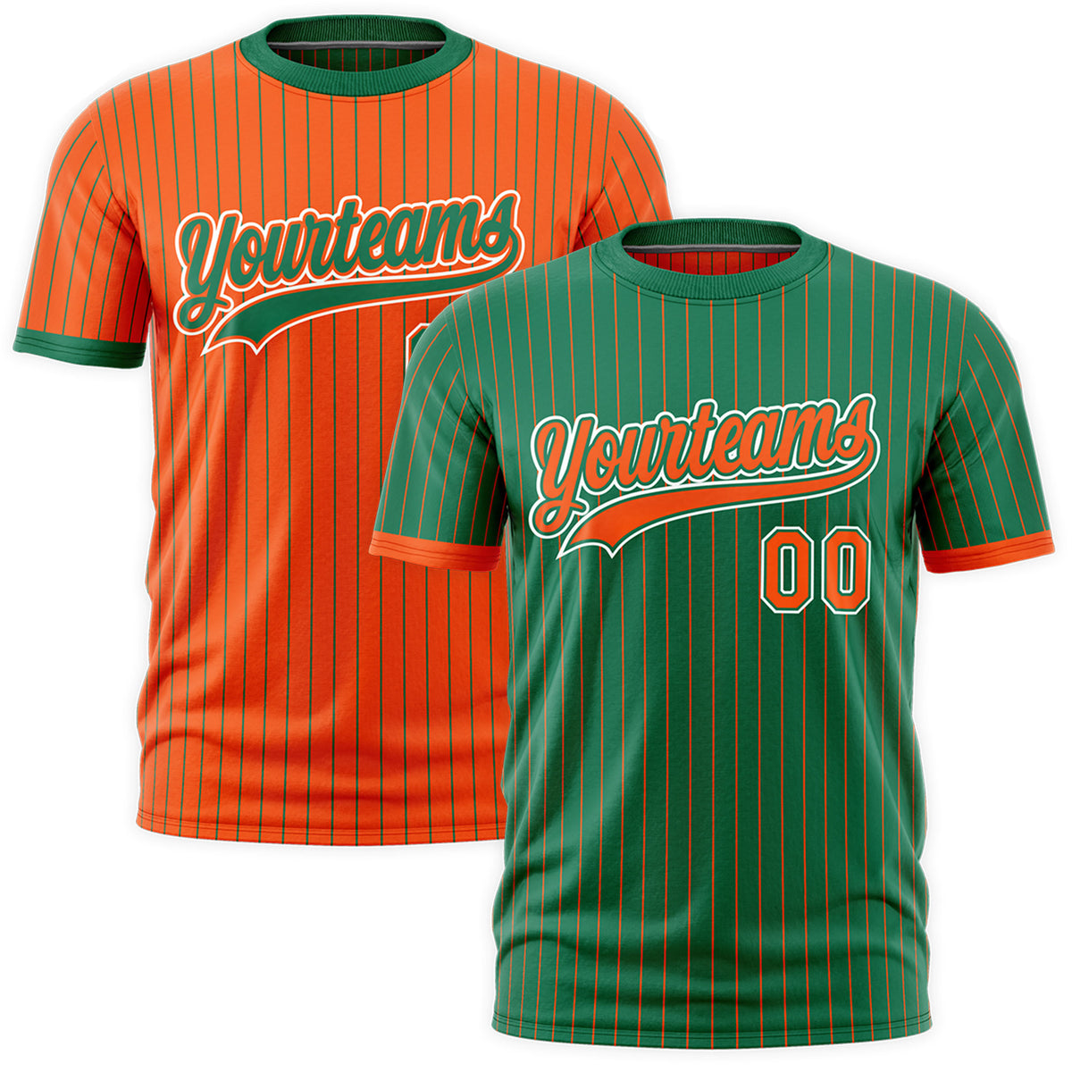 Custom Orange Kelly Green White Reversible Stripe Fashion T-shirt| KXKSHOP