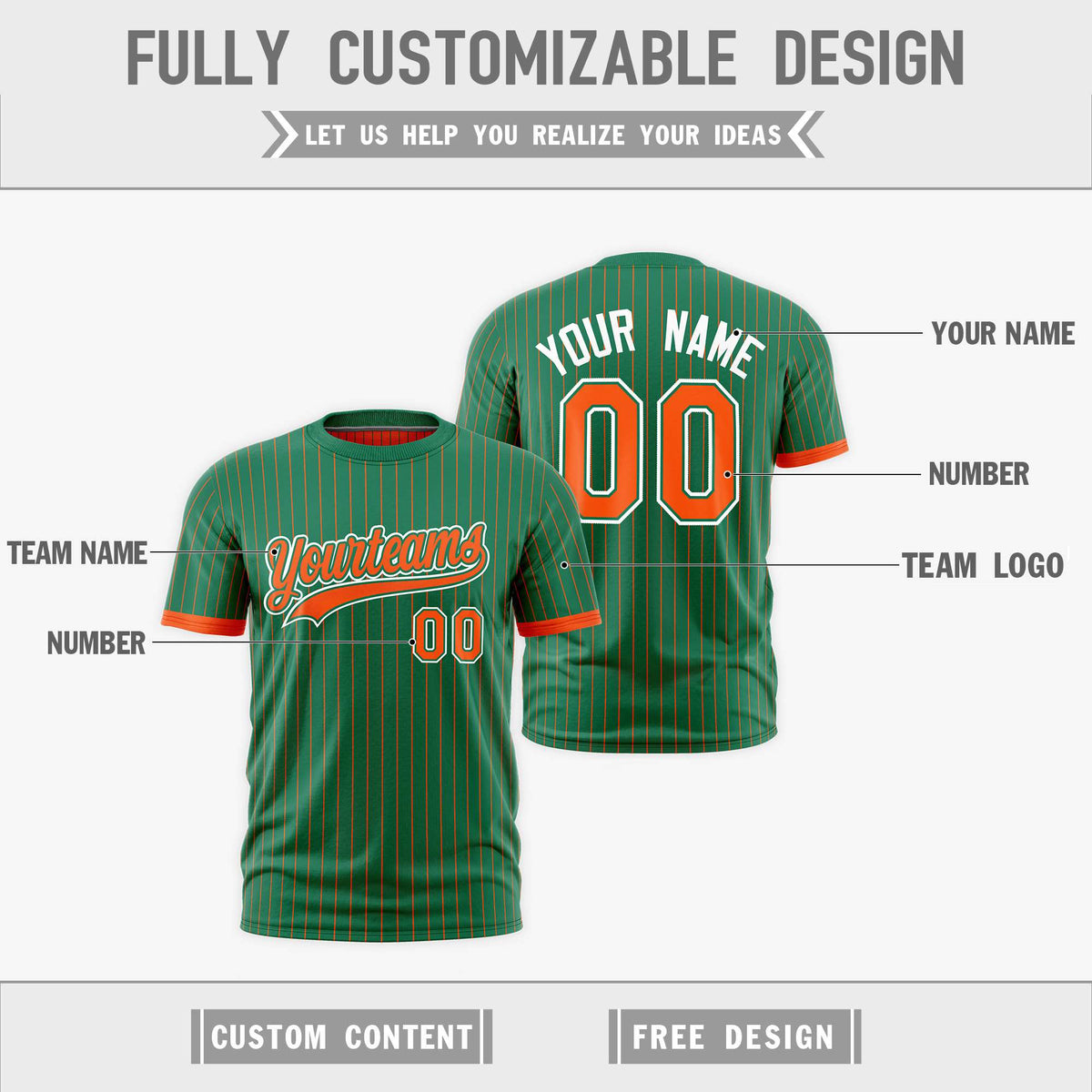 Custom Orange Kelly Green White Reversible Stripe Fashion T-shirt| KXKSHOP