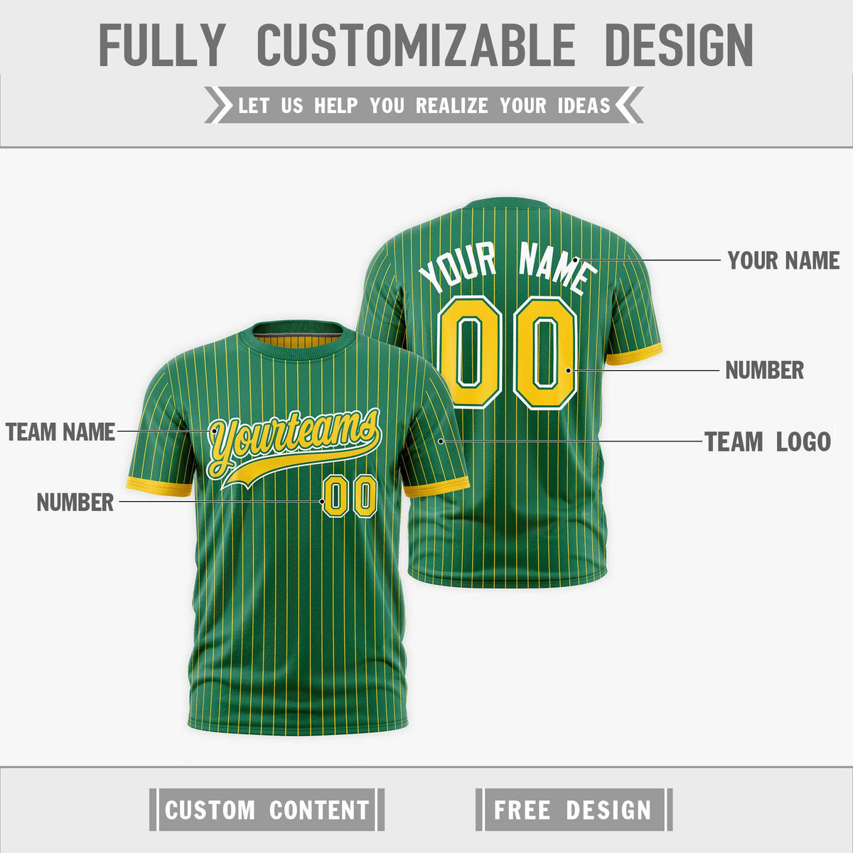 Custom Gold Kelly Green White Reversible Stripe Fashion T-shirt| KXKSHOP
