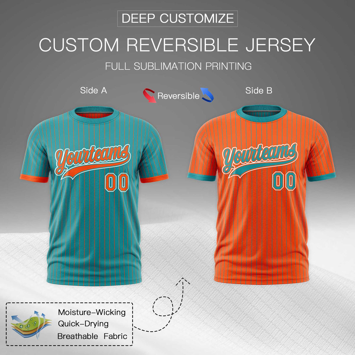 Custom Orange Aqua White Reversible Stripe Fashion T-shirt| KXKSHOP
