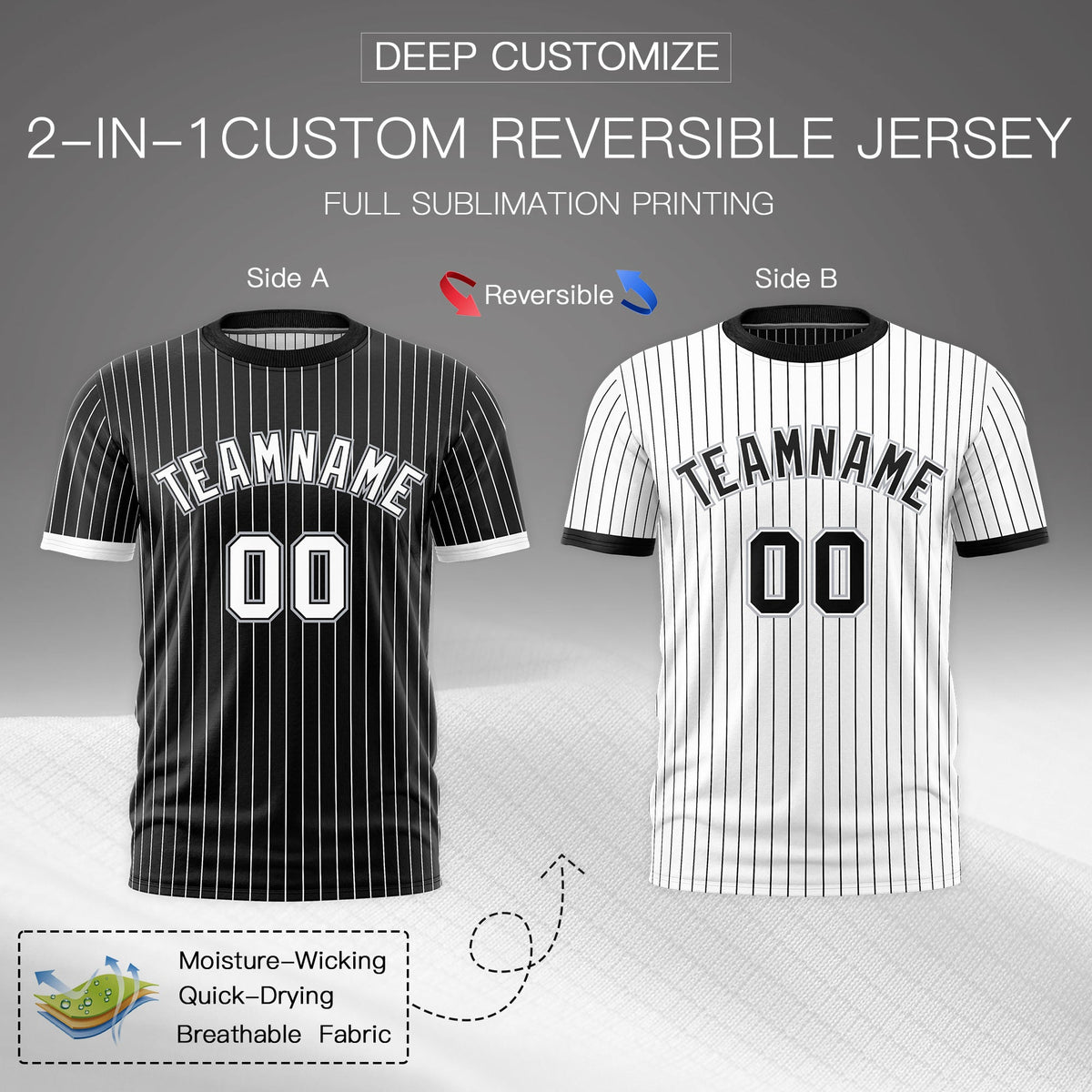 Custom White Black Silver Reversible Stripe Fashion T-shirt| KXKSHOP