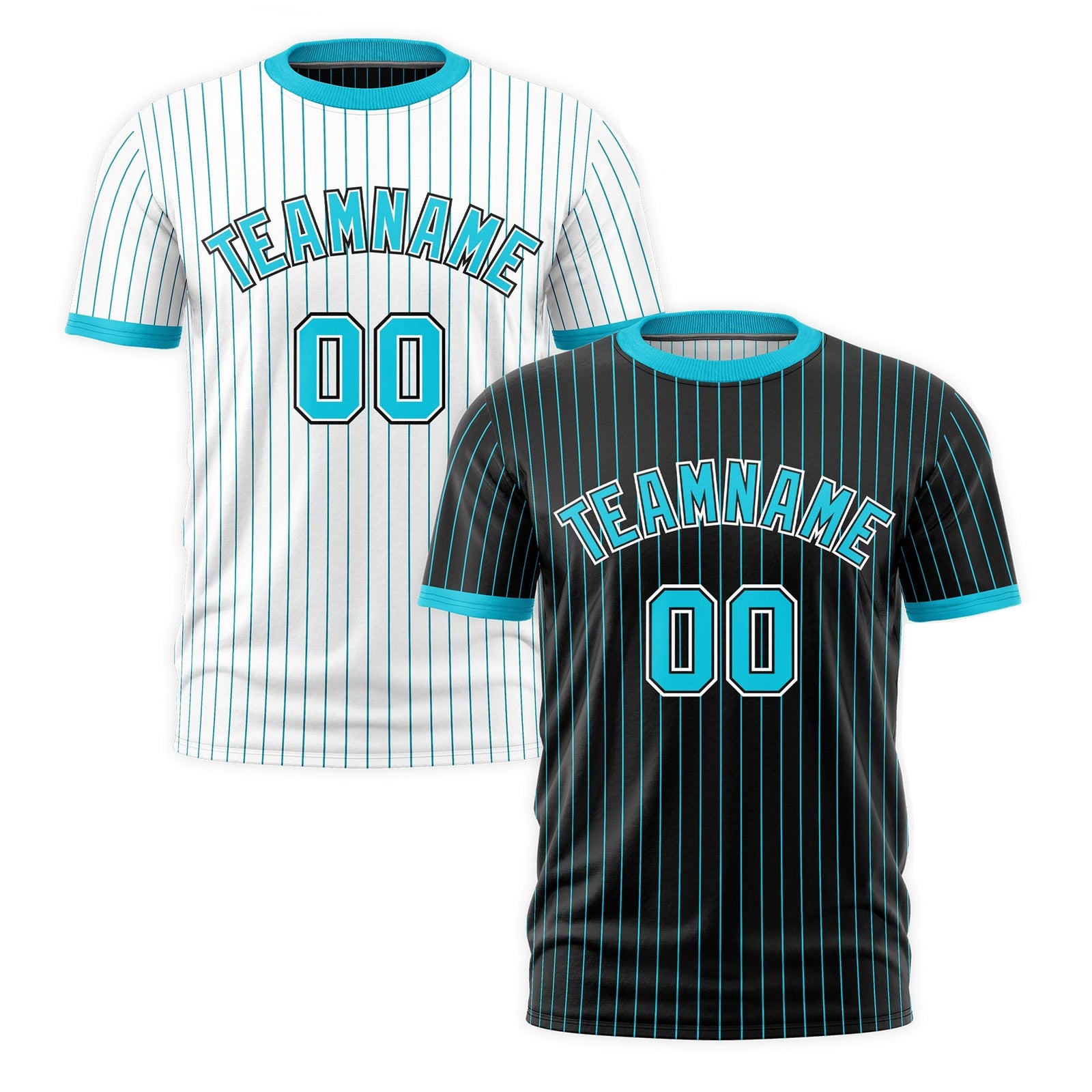 Custom Sky Blue Black White Reversible Stripe Fashion T-shirt| KXKSHOP