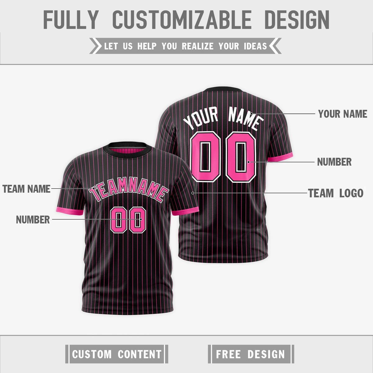 Custom Pink Black White Reversible Stripe Fashion T-shirt| KXKSHOP
