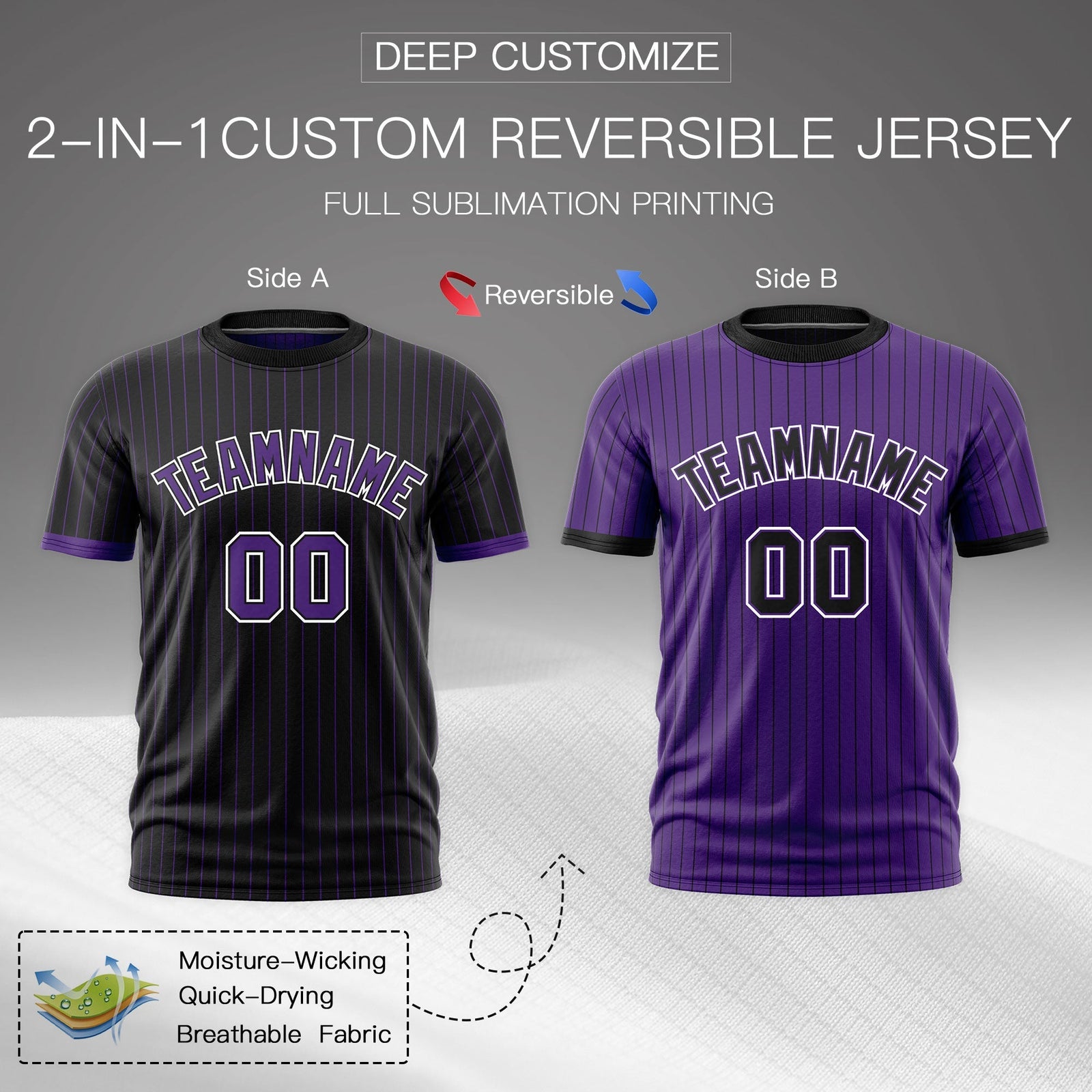 Custom Purple Black White Reversible Stripe Fashion T-shirt| KXKSHOP