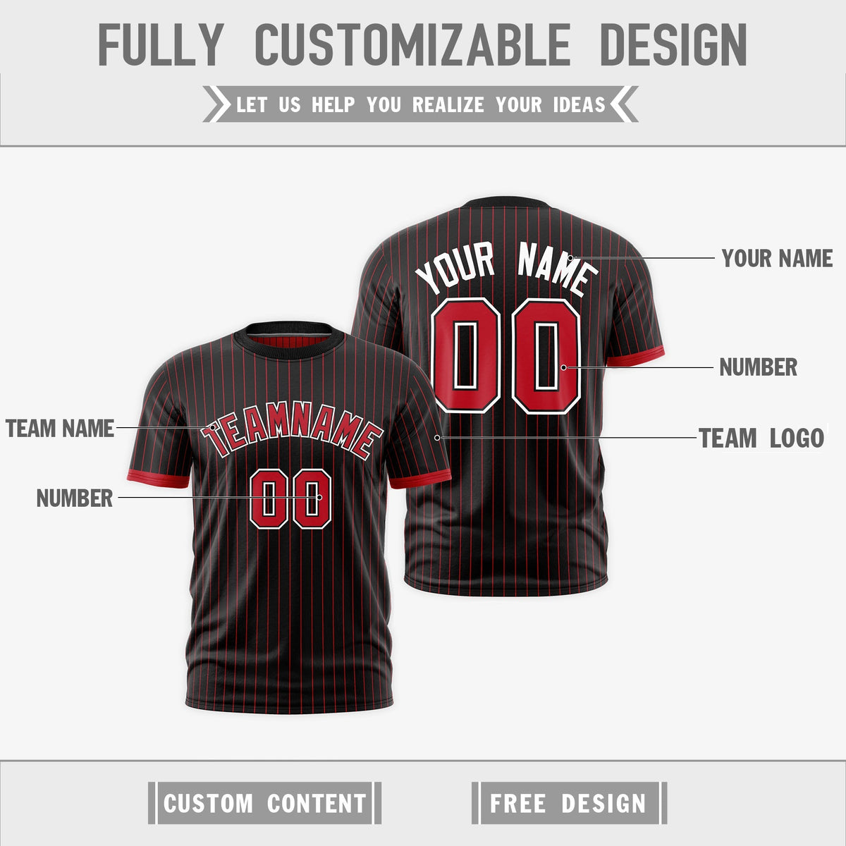 Custom Red Black White Reversible Stripe Fashion T-shirt| KXKSHOP