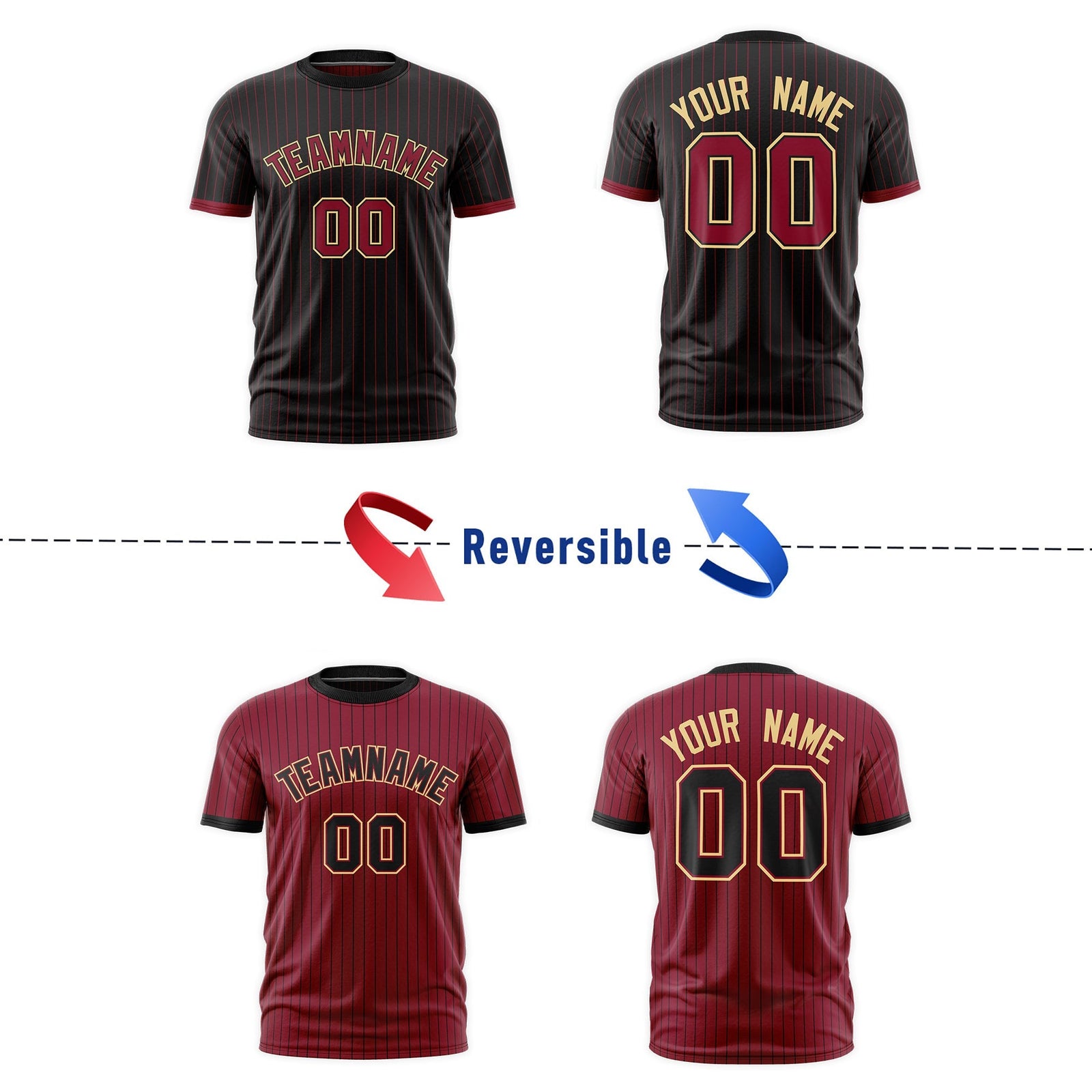 Custom Crimson Black Khaki Reversible Stripe Fashion T-shirt| KXKSHOP
