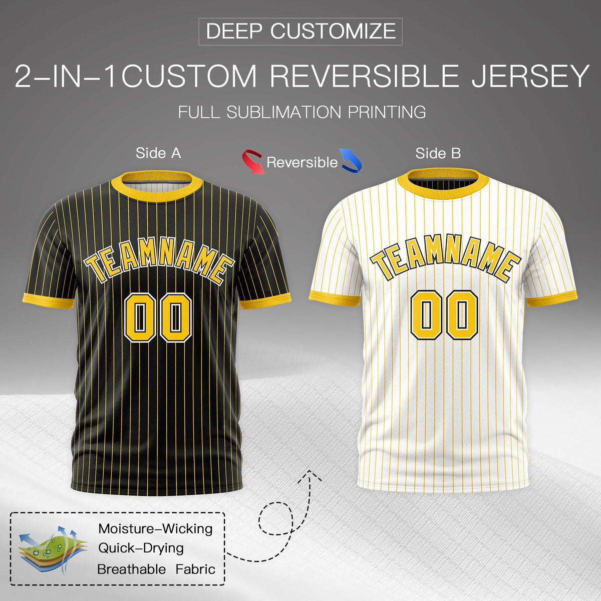 Custom Gold Black White Reversible Stripe Fashion T-shirt| KXKSHOP