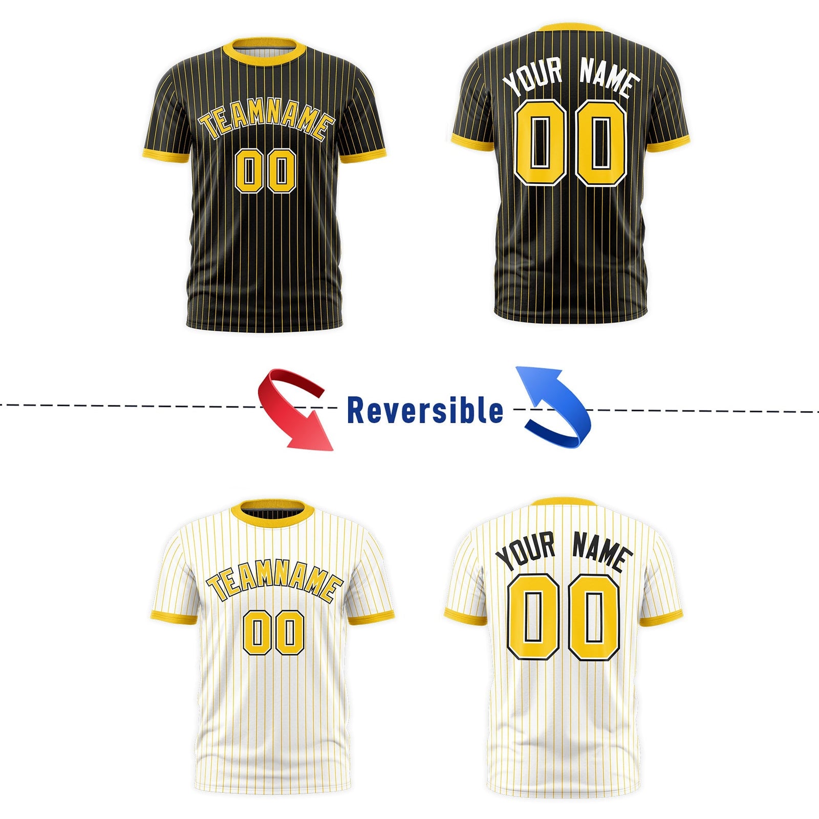 Custom Gold Black White Reversible Stripe Fashion T-shirt| KXKSHOP