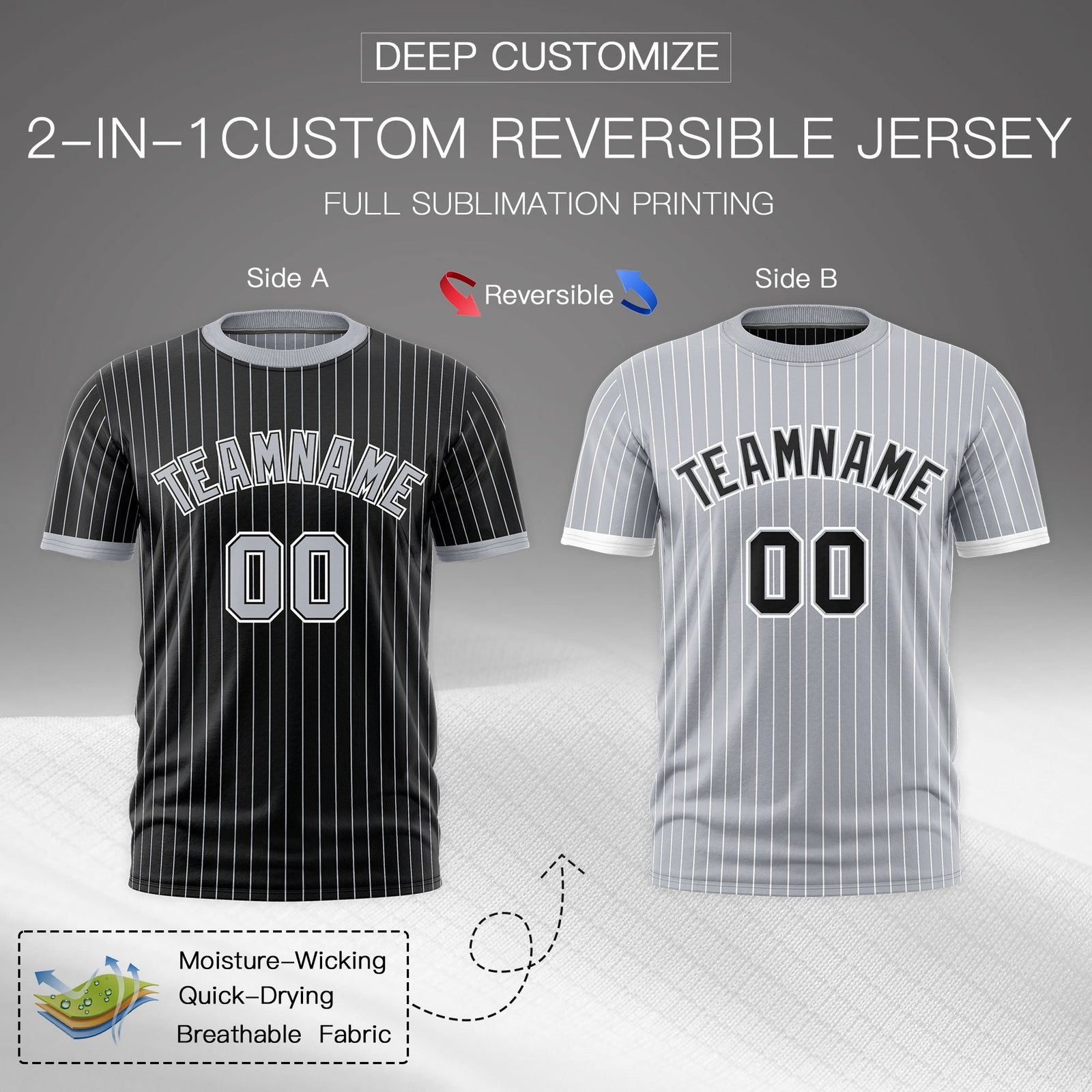 Custom Silver Black White Reversible Stripe Fashion T-shirt| KXKSHOP