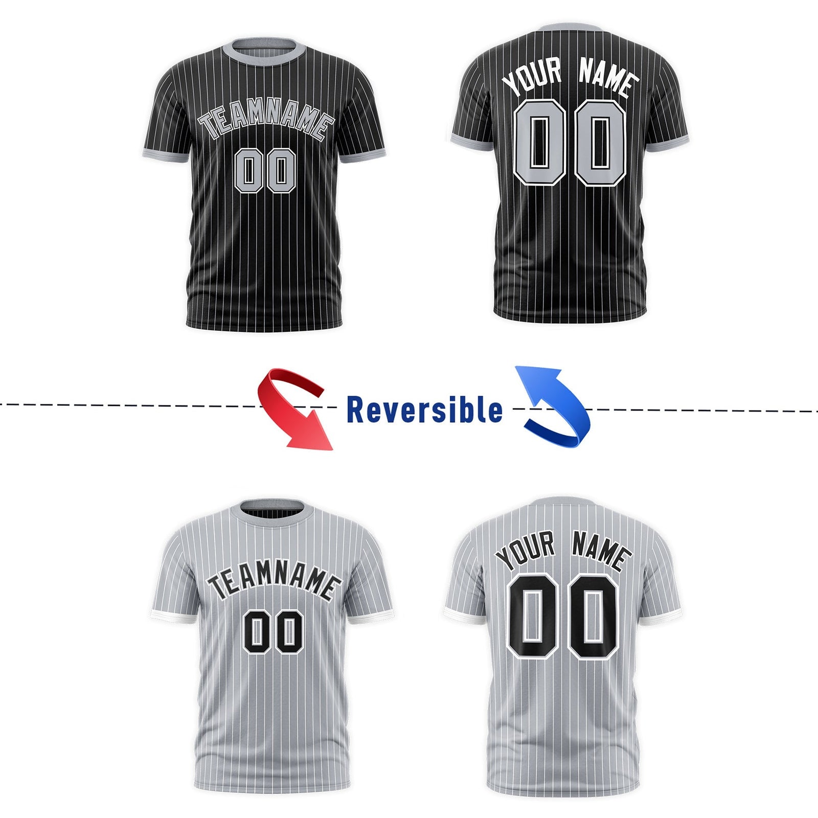 Custom Silver Black White Reversible Stripe Fashion T-shirt| KXKSHOP