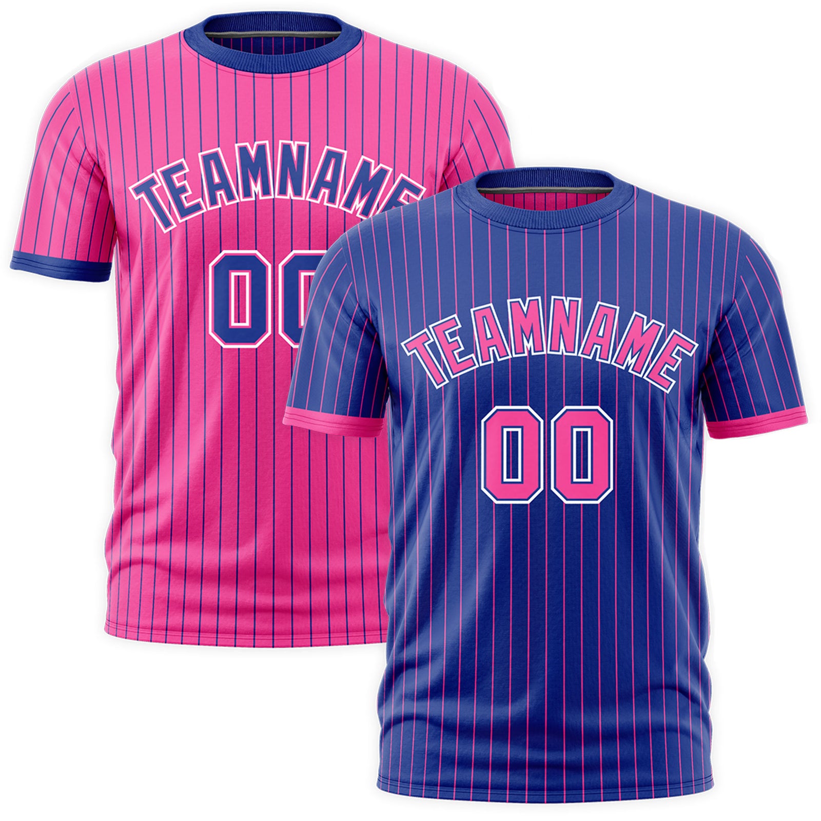 Custom Pink Royal Blue White Reversible Stripe Fashion T-shirt| KXKSHOP