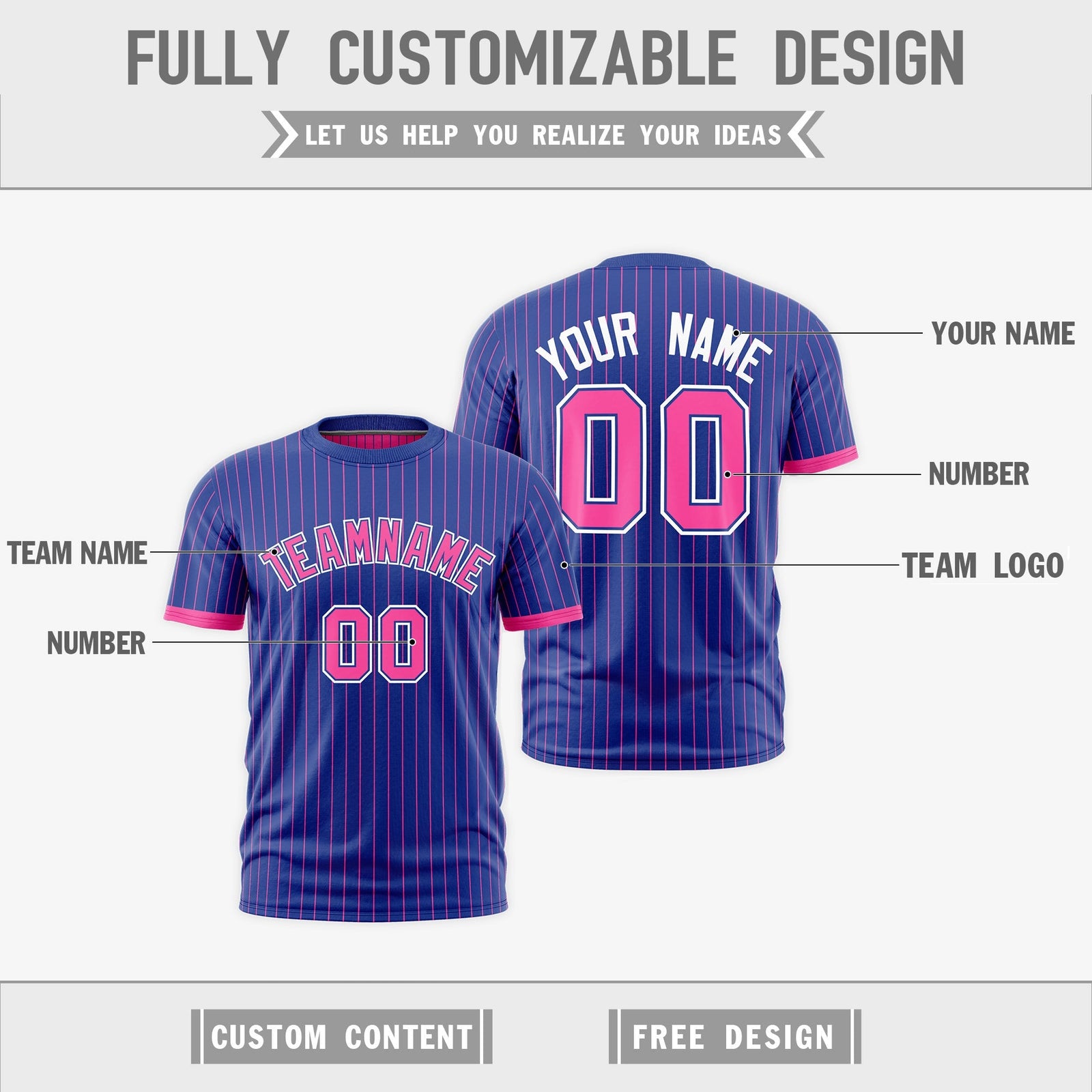Custom Pink Royal Blue White Reversible Stripe Fashion T-shirt| KXKSHOP