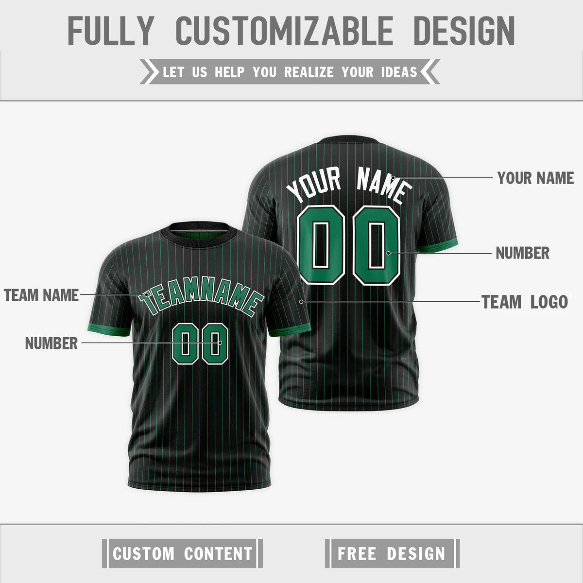 Custom Kelly Green Black White Reversible Stripe Fashion T-shirt| KXKSHOP