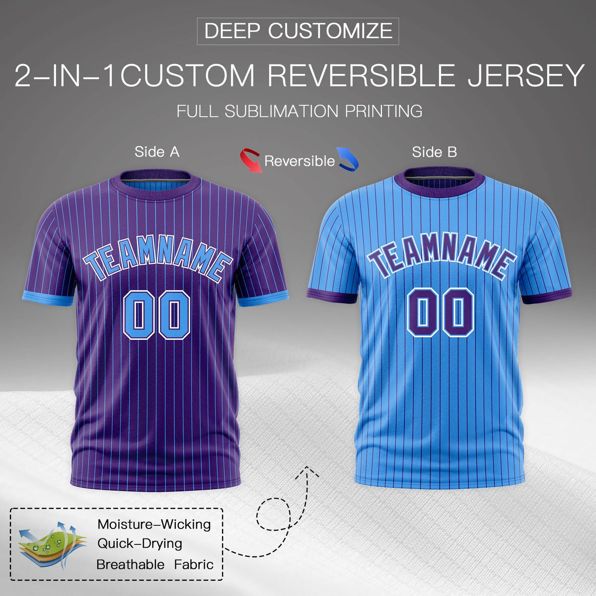 Custom Powder Blue Purple White Reversible Stripe Fashion T-shirt| KXKSHOP