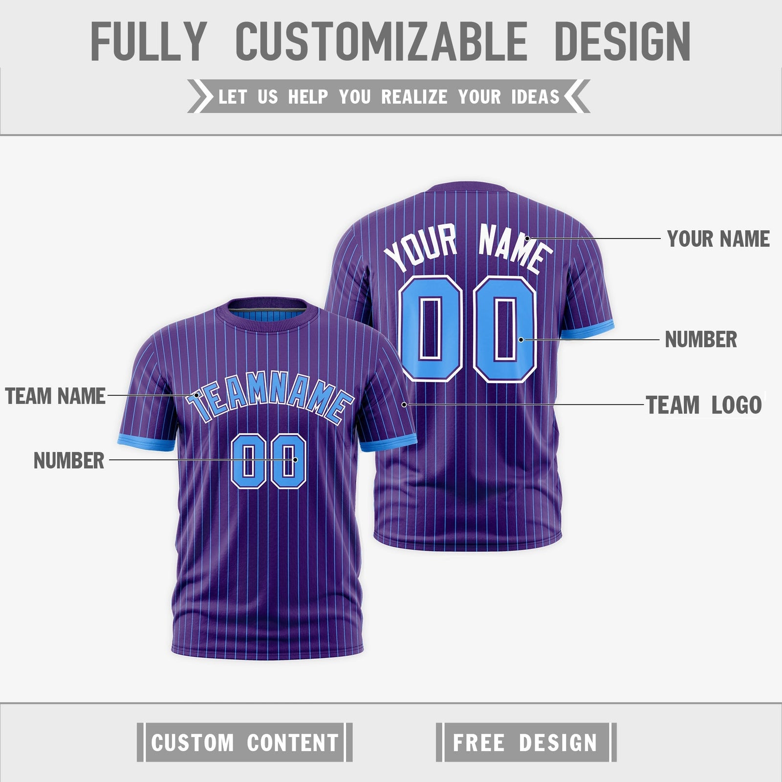 Custom Powder Blue Purple White Reversible Stripe Fashion T-shirt| KXKSHOP