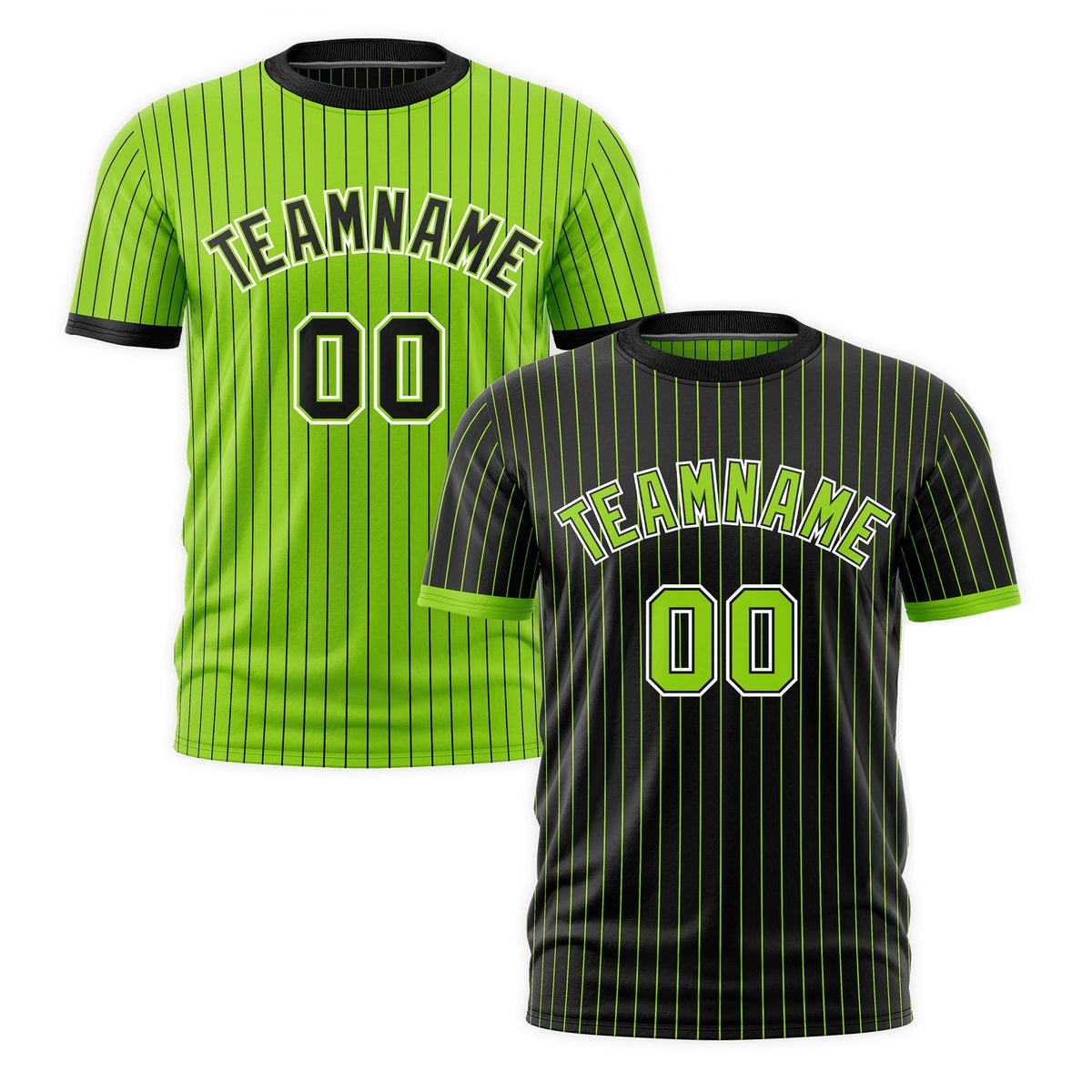 Custom Neon Green Black White Reversible Stripe Fashion T-shirt| KXKSHOP
