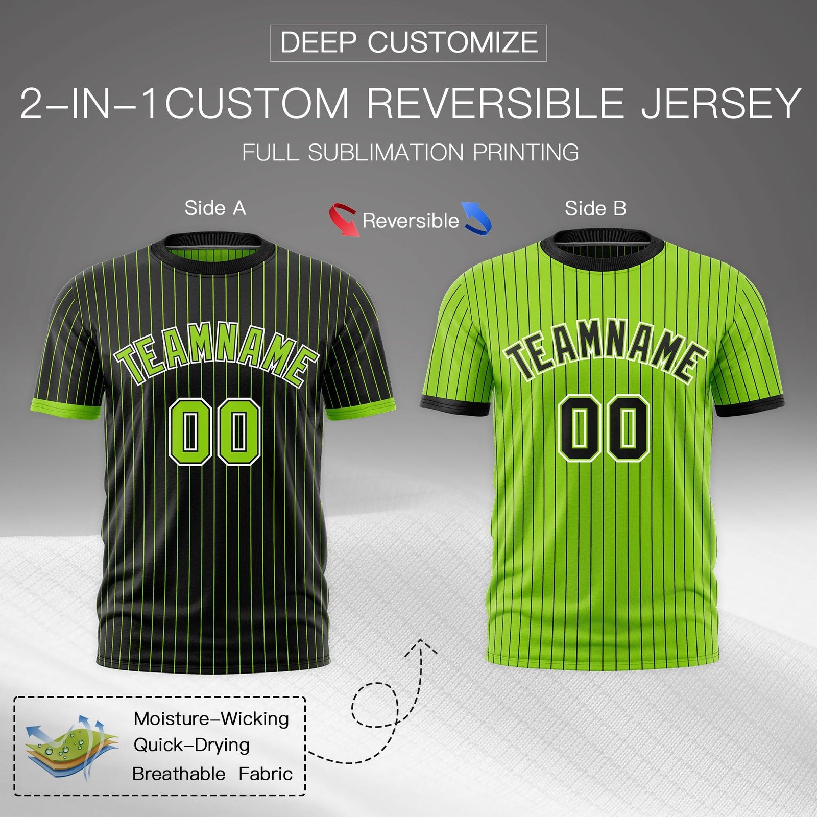 Custom Neon Green Black White Reversible Stripe Fashion T-shirt| KXKSHOP